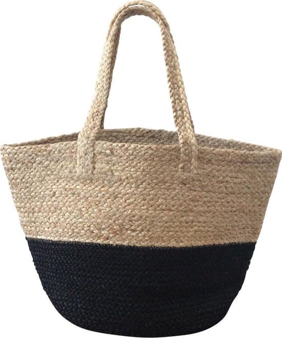 NATRUAL AND BLACK BRAIDED JUTE TOTE BAG