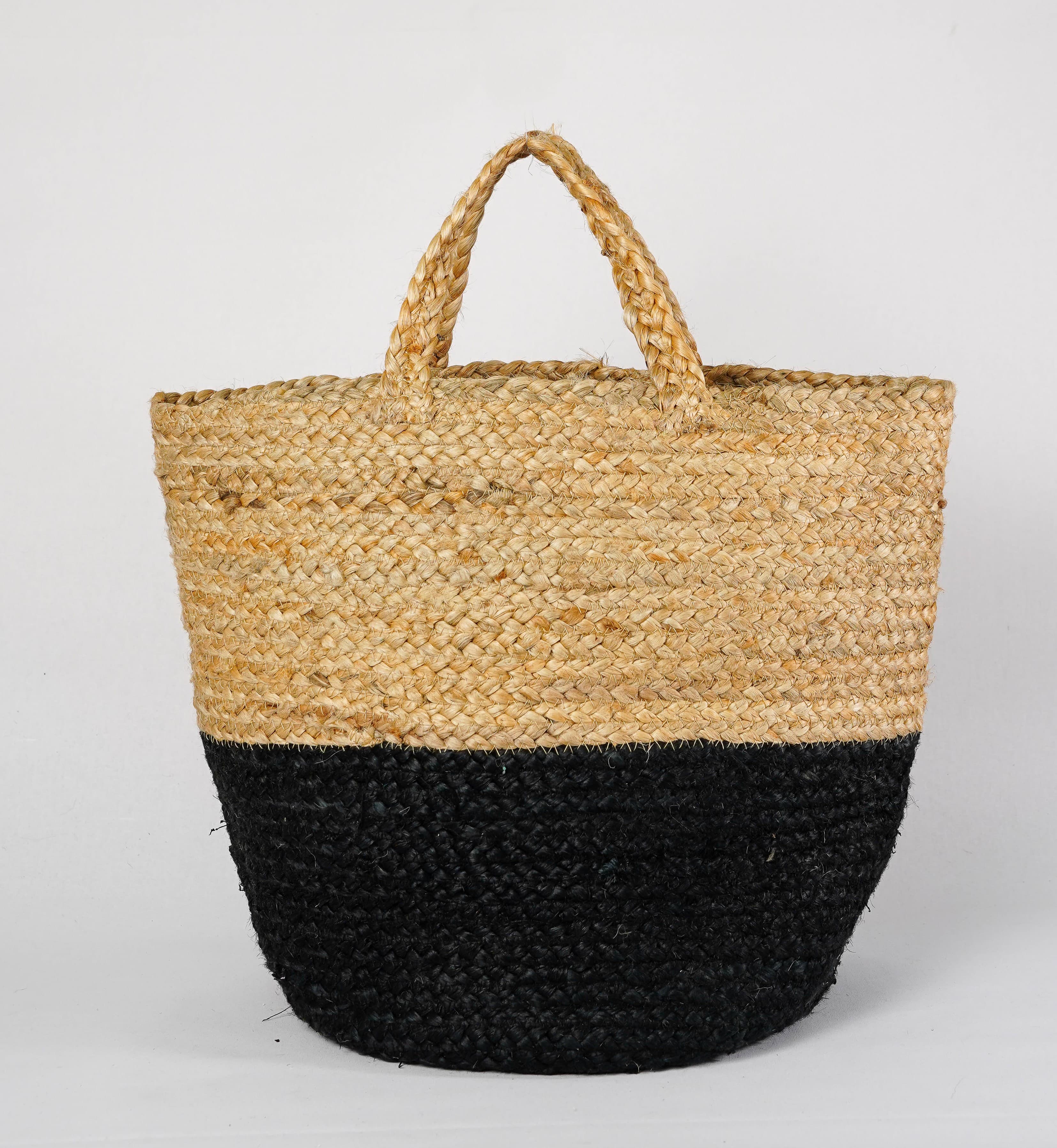 NATRUAL AND BLACK BRAIDED JUTE TOTE BAG