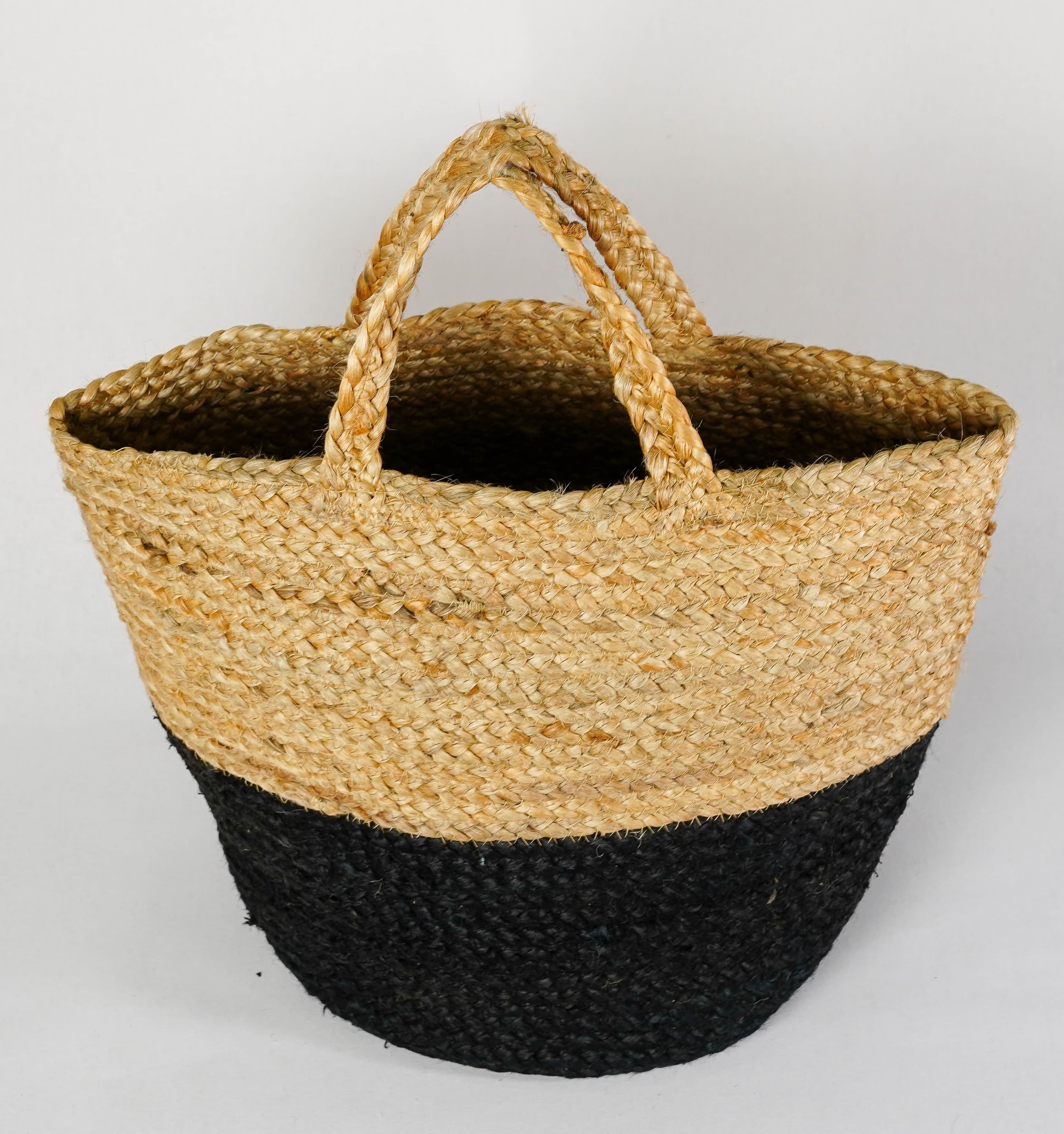 NATRUAL AND BLACK BRAIDED JUTE TOTE BAG