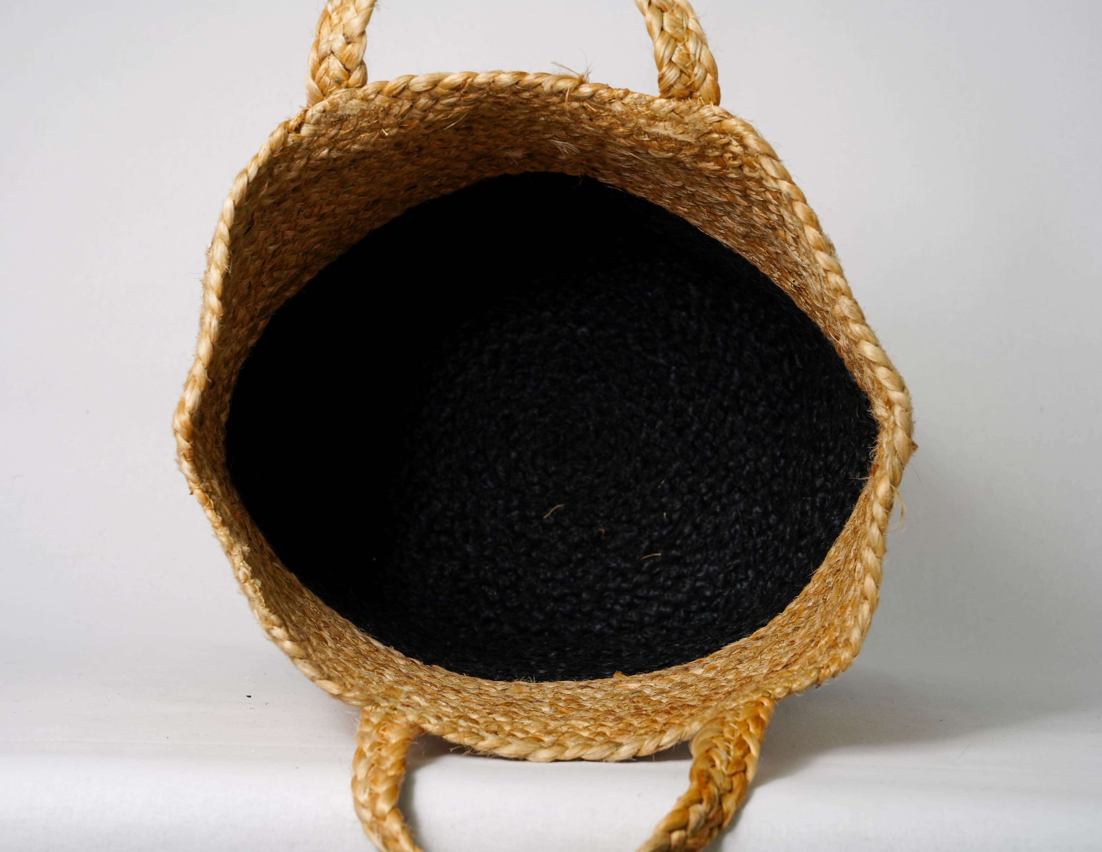 NATRUAL AND BLACK BRAIDED JUTE TOTE BAG