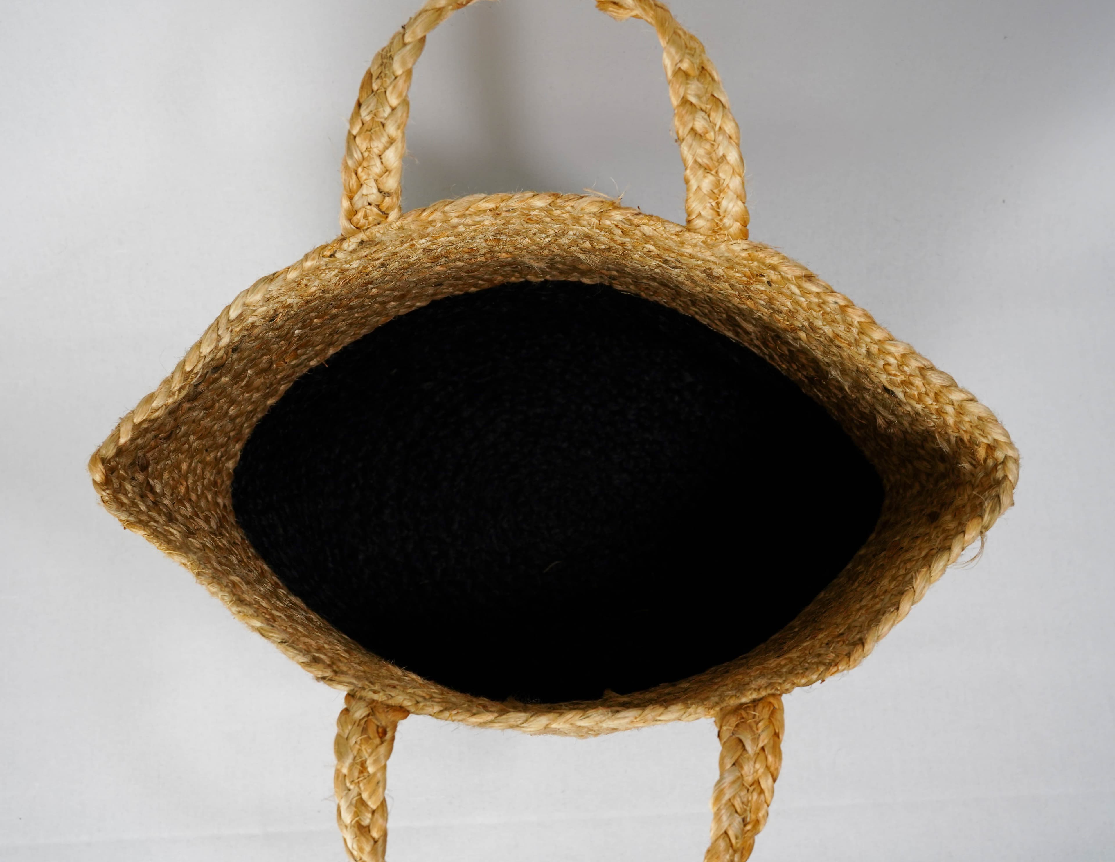 NATRUAL AND BLACK BRAIDED JUTE TOTE BAG