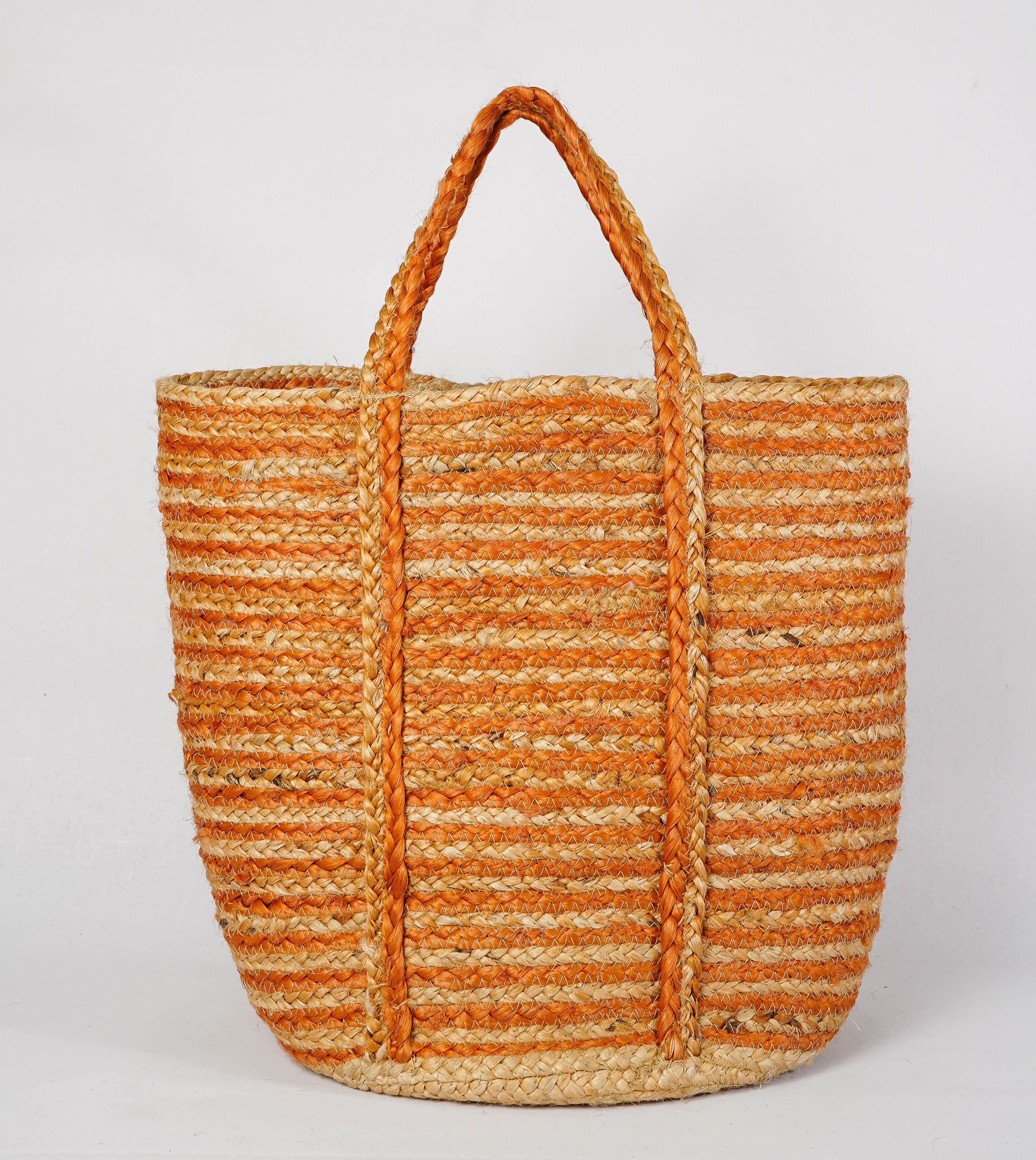 ORANGE AND NATURAL JUTE BRAIDED TOTE BAG