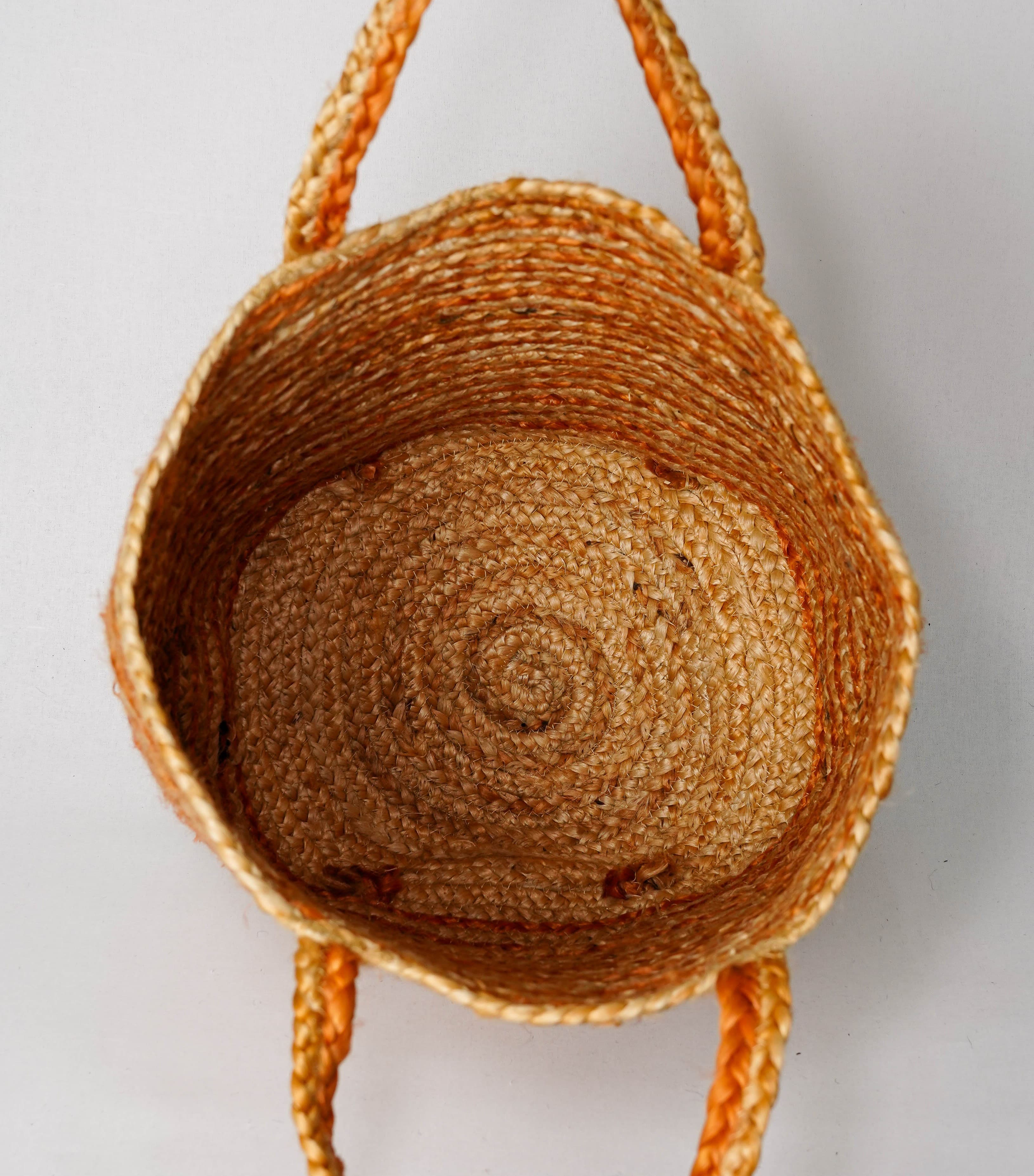 ORANGE AND NATURAL JUTE BRAIDED TOTE BAG