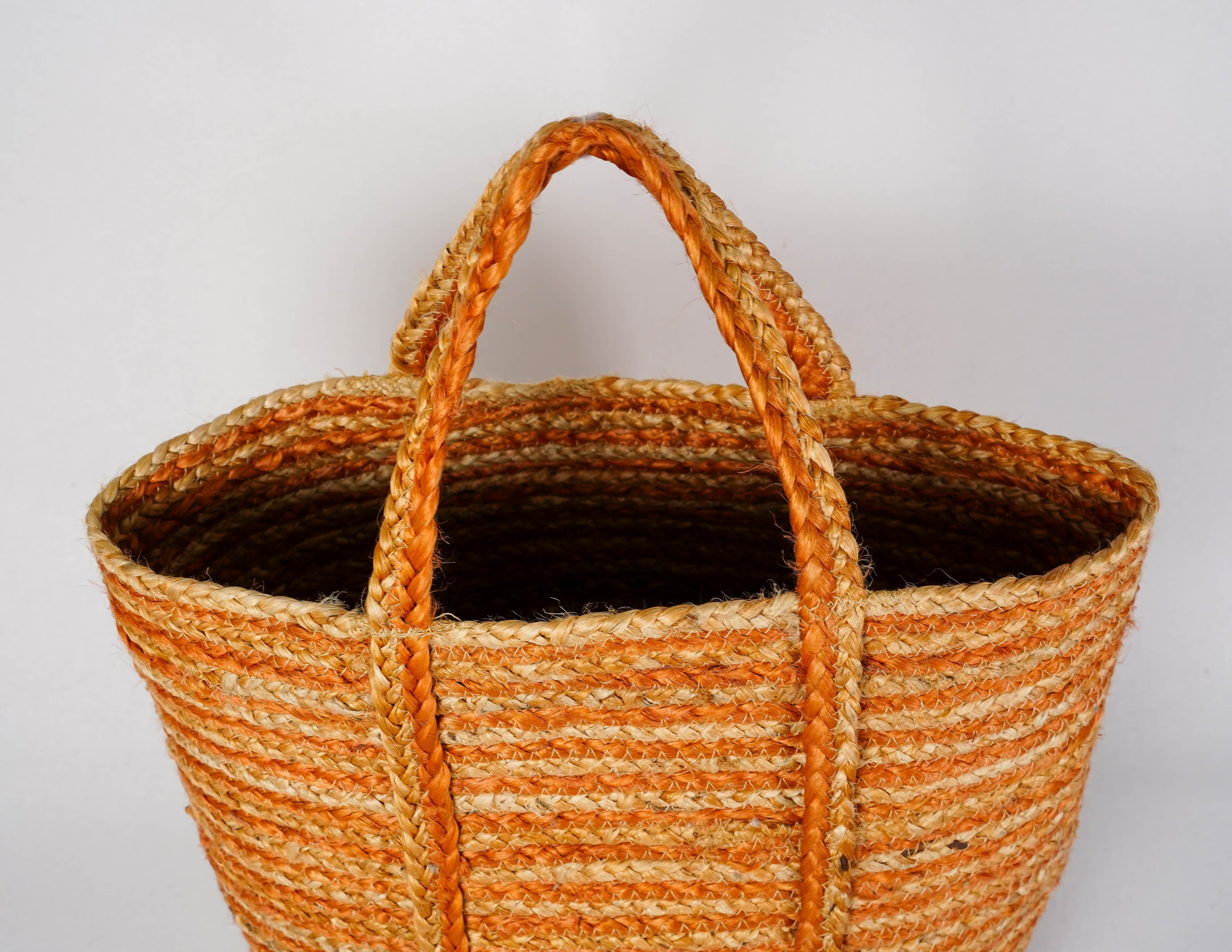ORANGE AND NATURAL JUTE BRAIDED TOTE BAG