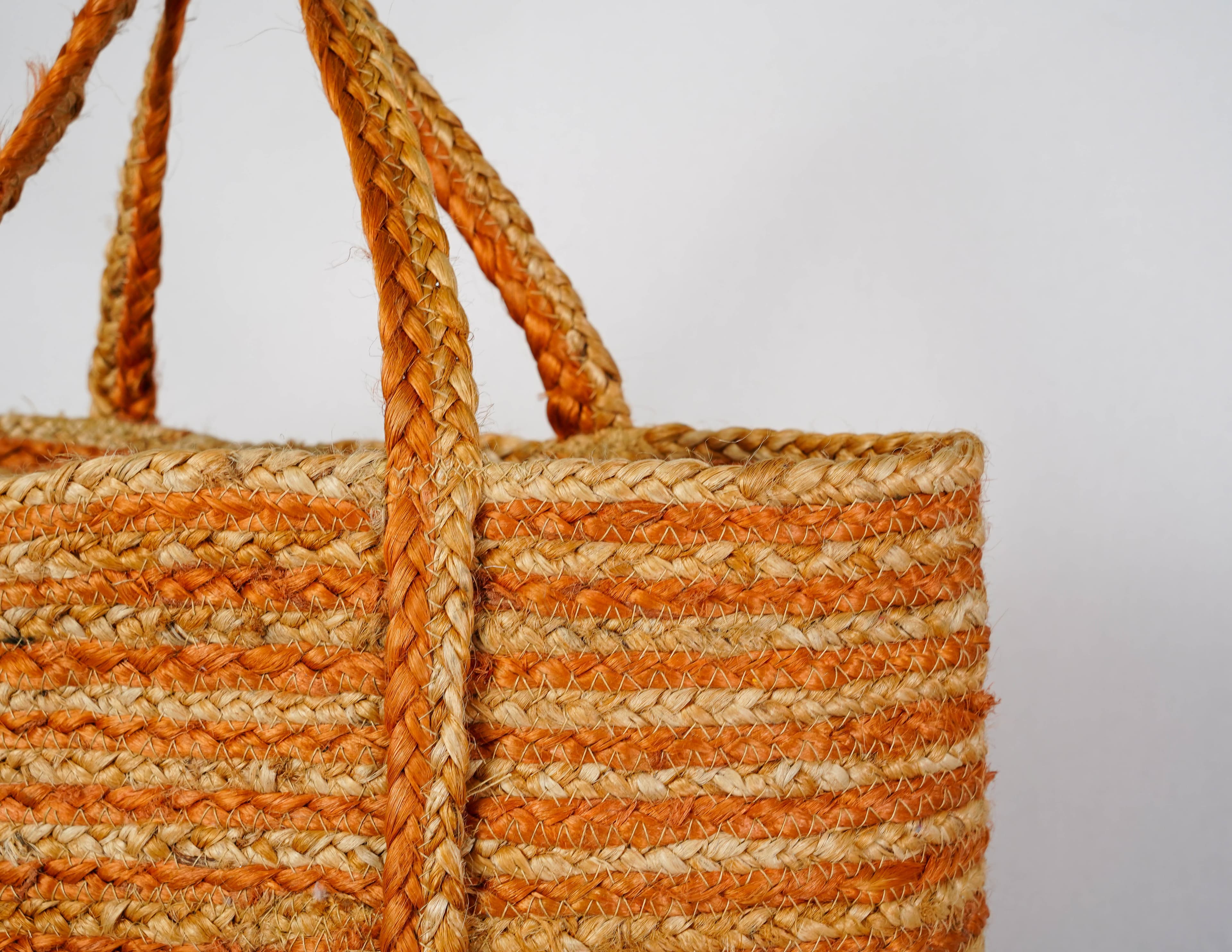 ORANGE AND NATURAL JUTE BRAIDED TOTE BAG