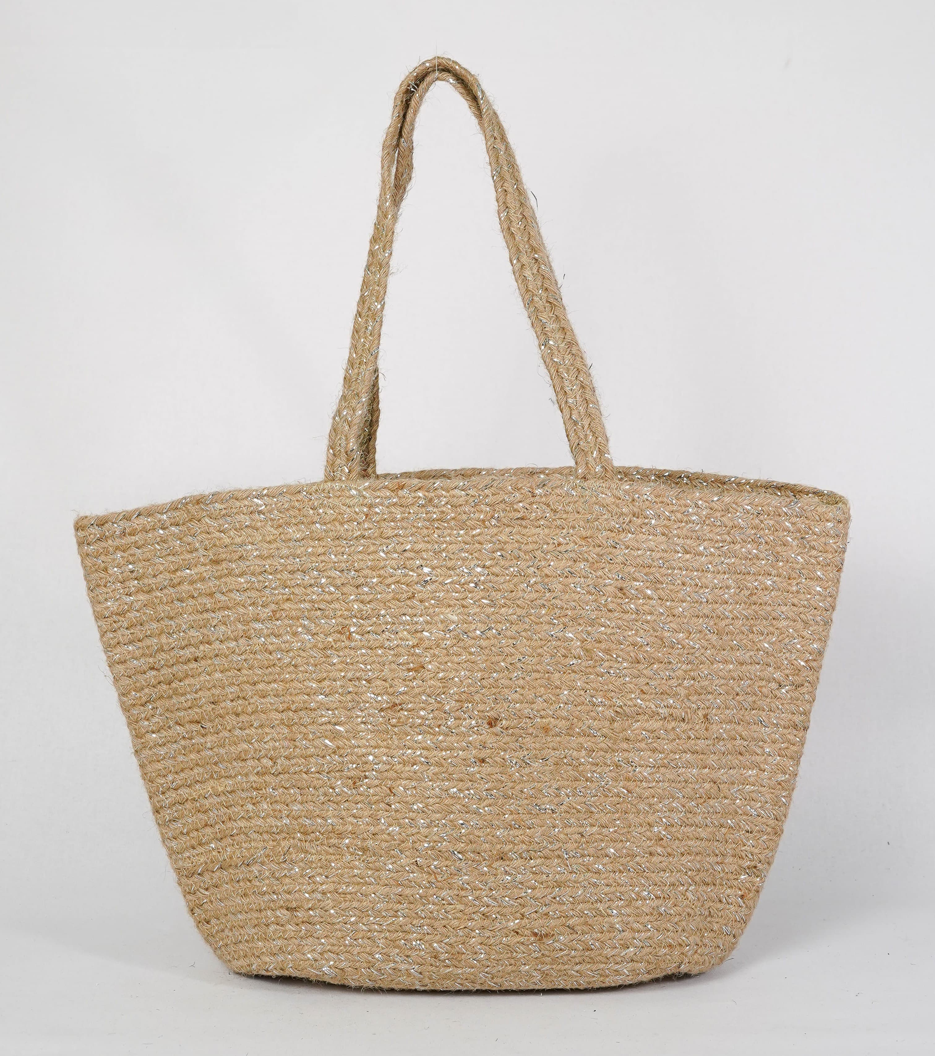 SILVER AND NATURAL JUTE BRAIDED TOTE BAG