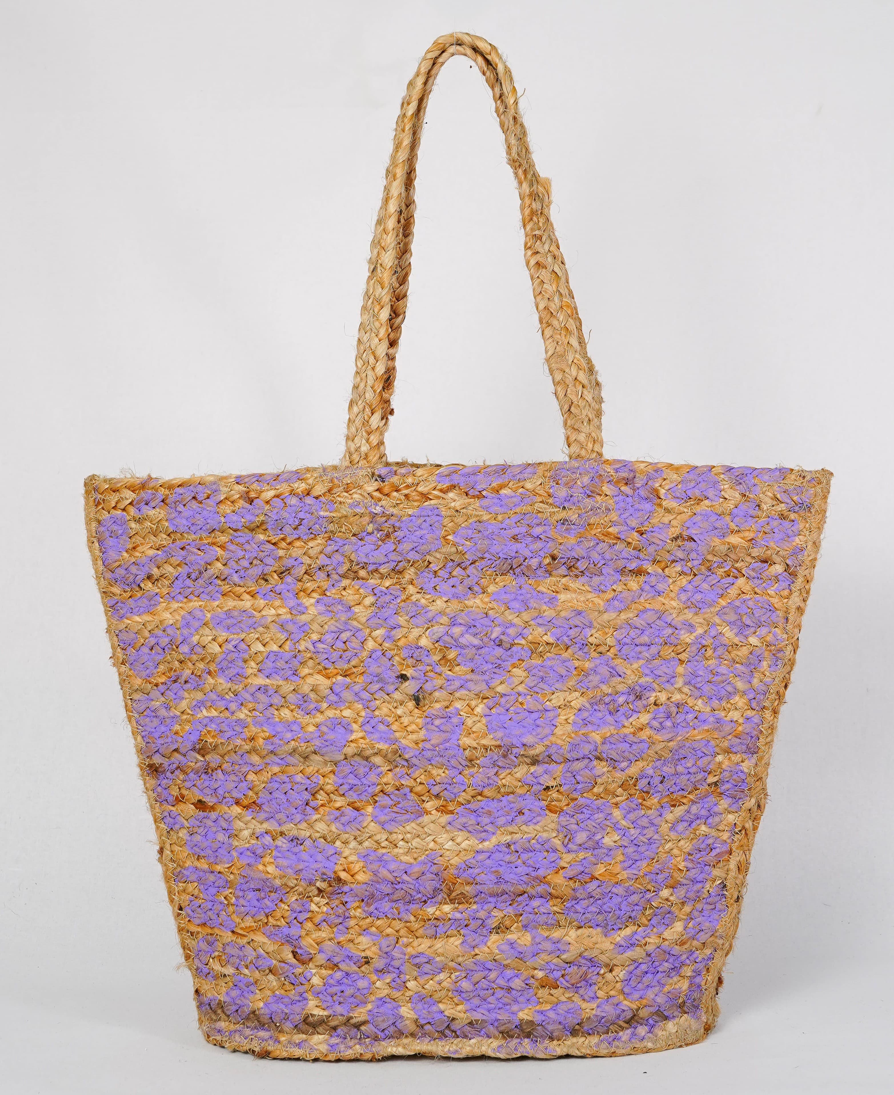 LILAC LEOPARD PRINT  BEACH JUTE TOTE BAG