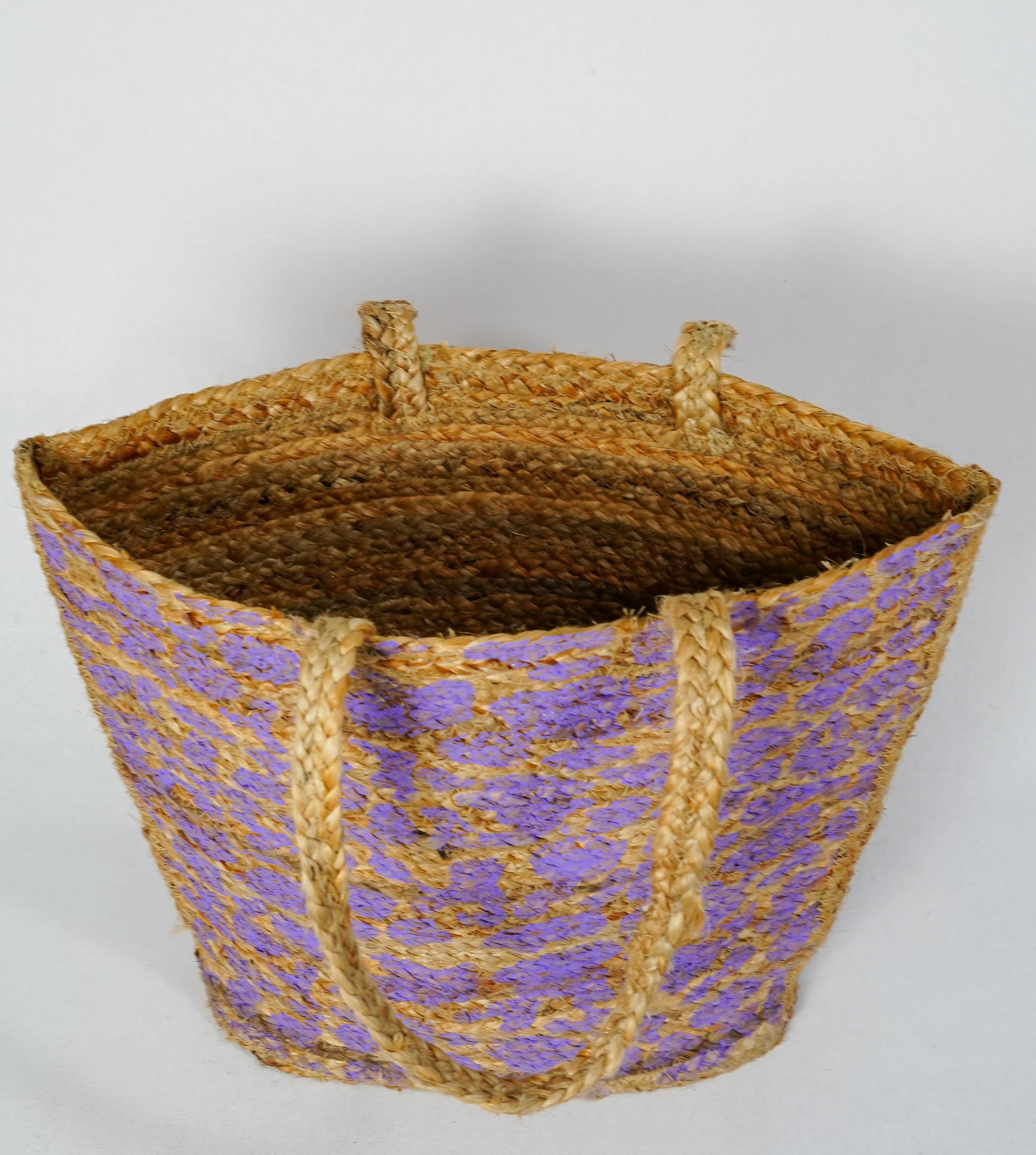 LILAC LEOPARD PRINT  BEACH JUTE TOTE BAG