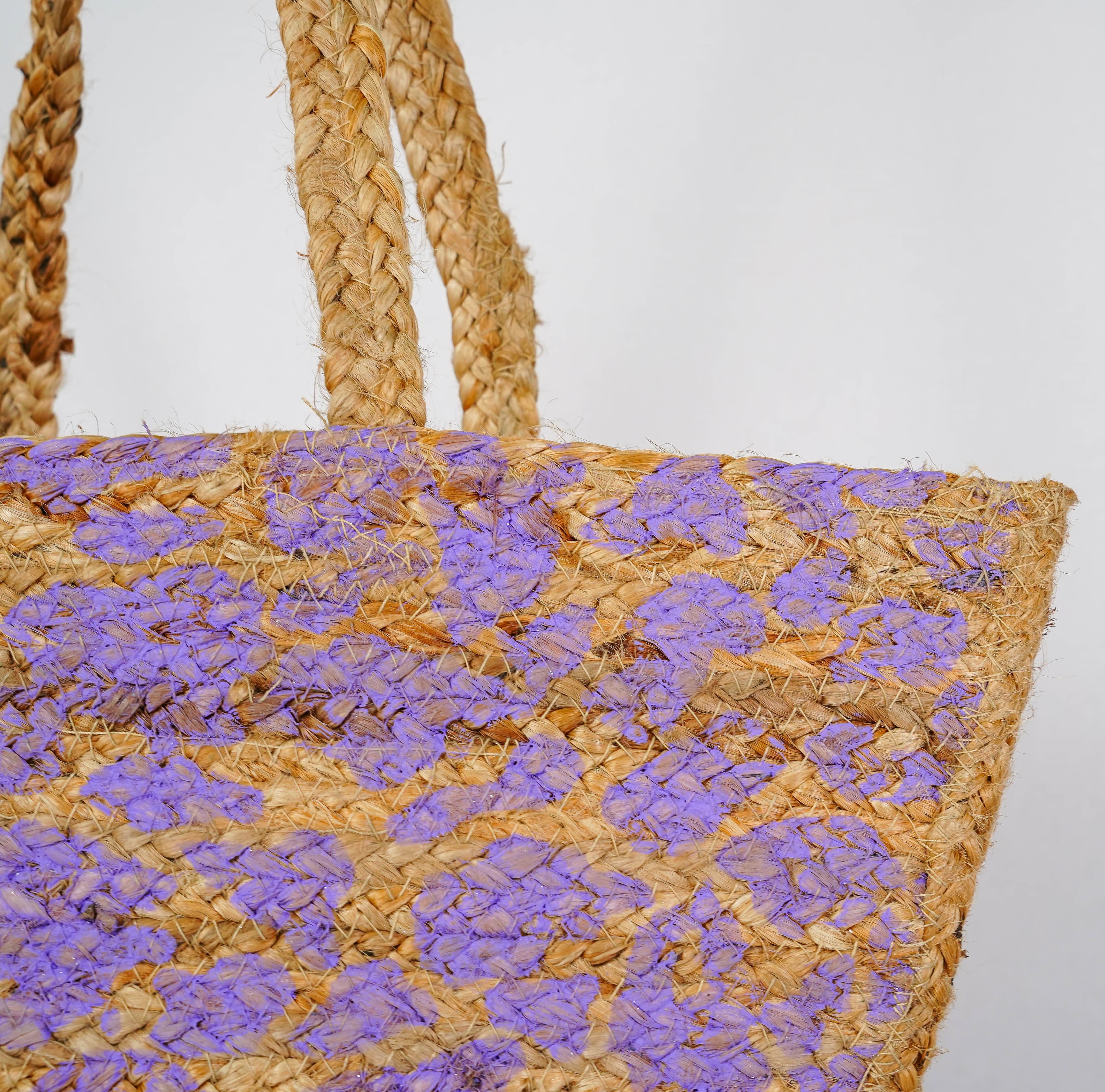 LILAC LEOPARD PRINT  BEACH JUTE TOTE BAG