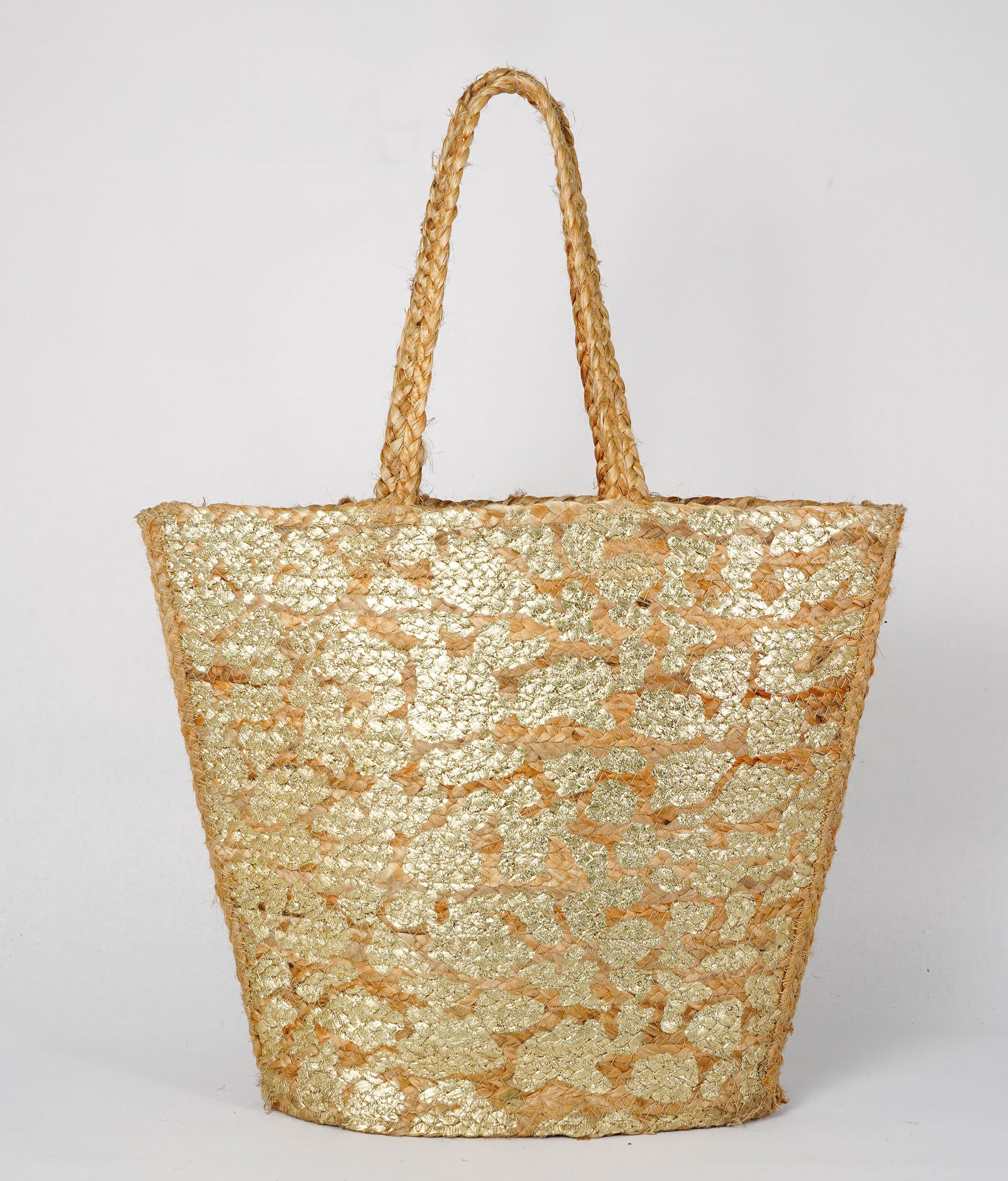 GOLDEN LEOPARD PRINT  BEACH JUTE TOTE BAG