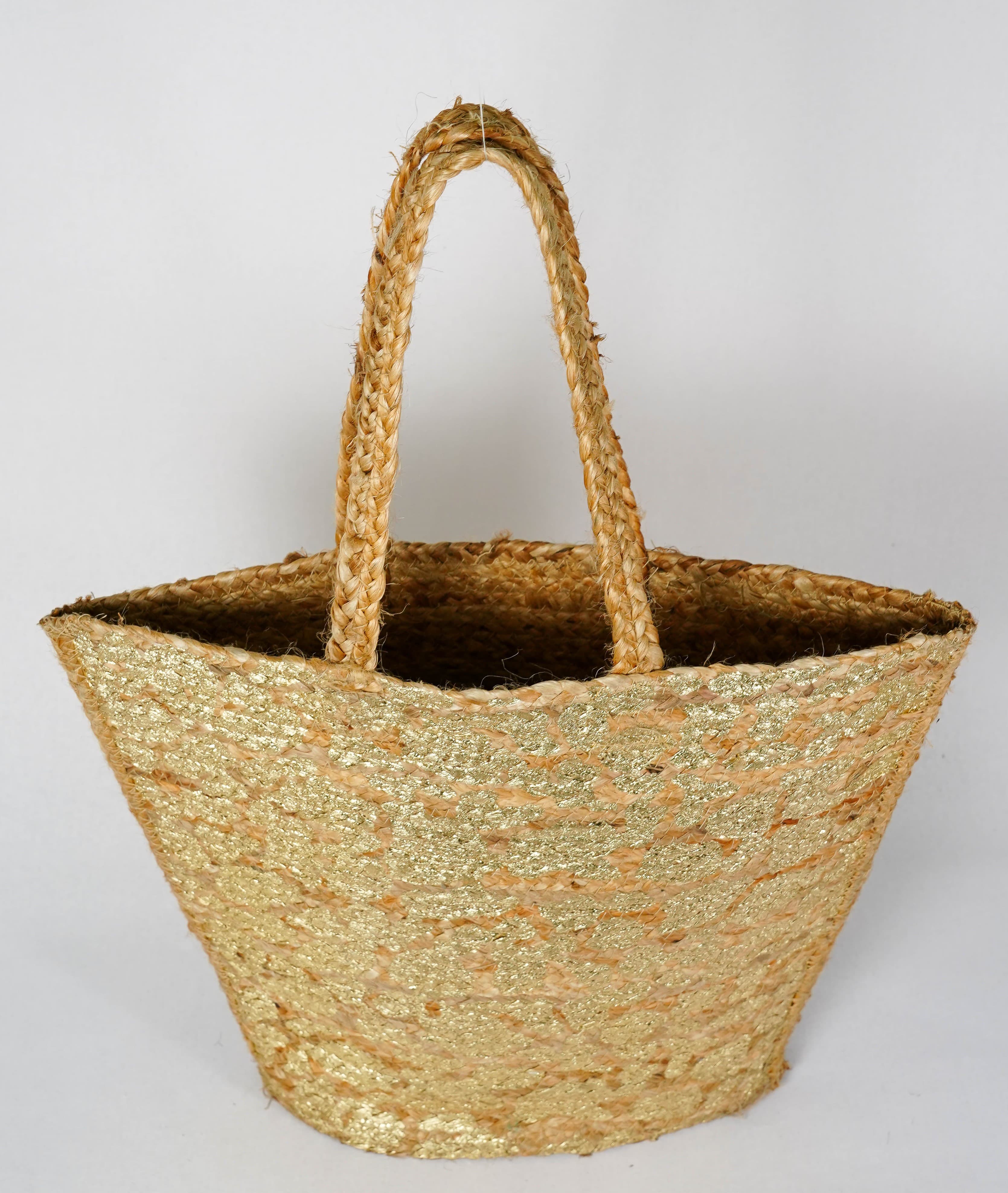 GOLDEN LEOPARD PRINT  BEACH JUTE TOTE BAG
