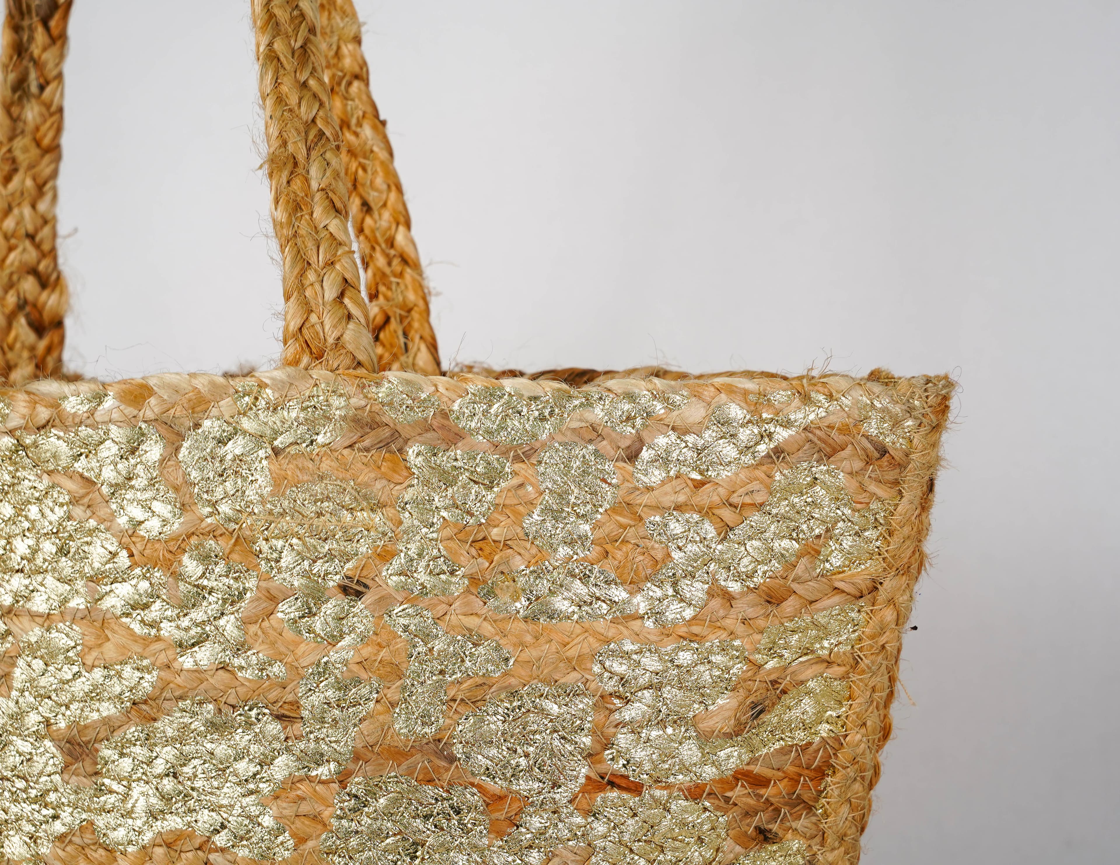 GOLDEN LEOPARD PRINT  BEACH JUTE TOTE BAG