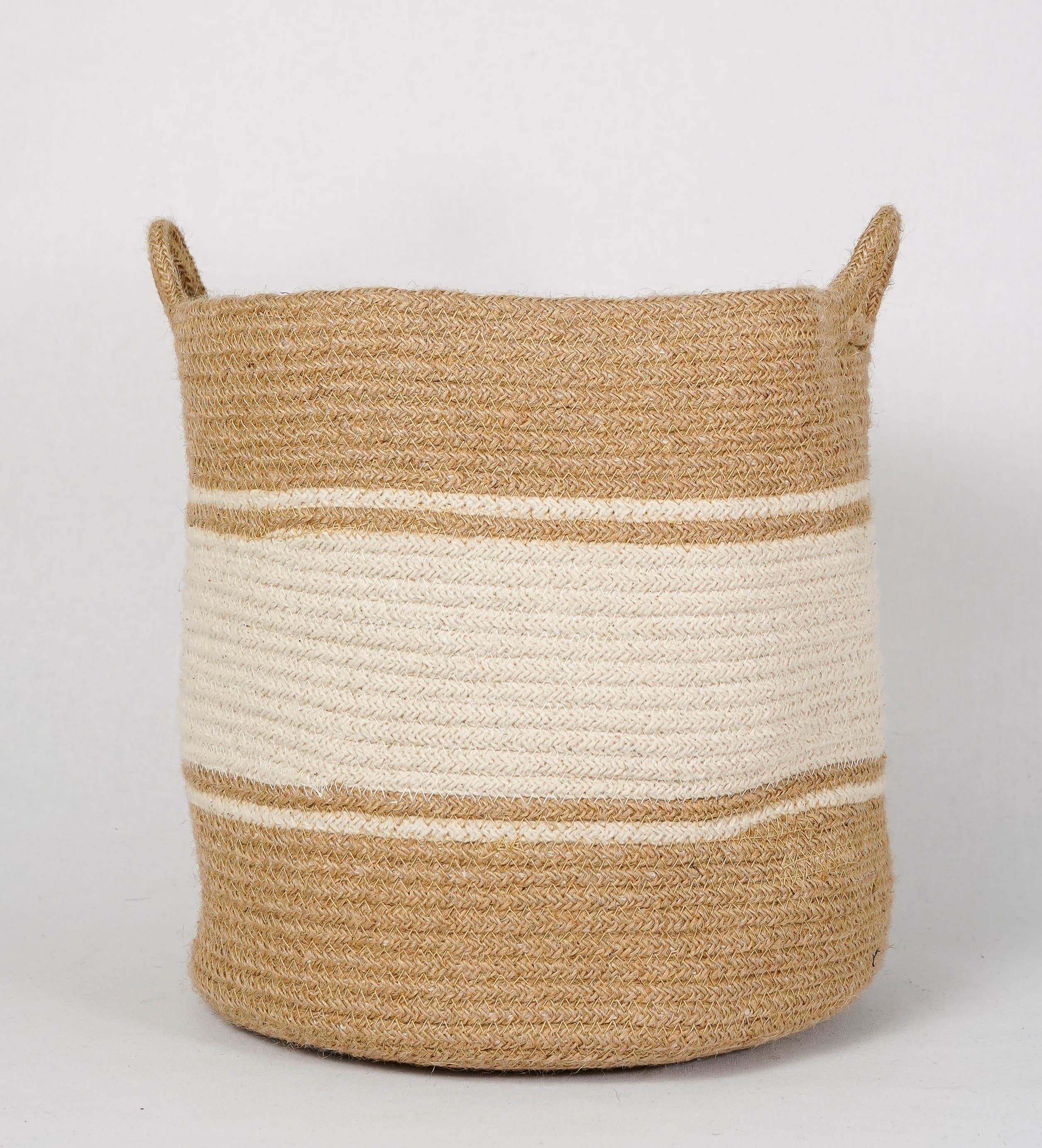 NATURAL AND WHITE WOVEN BASKET