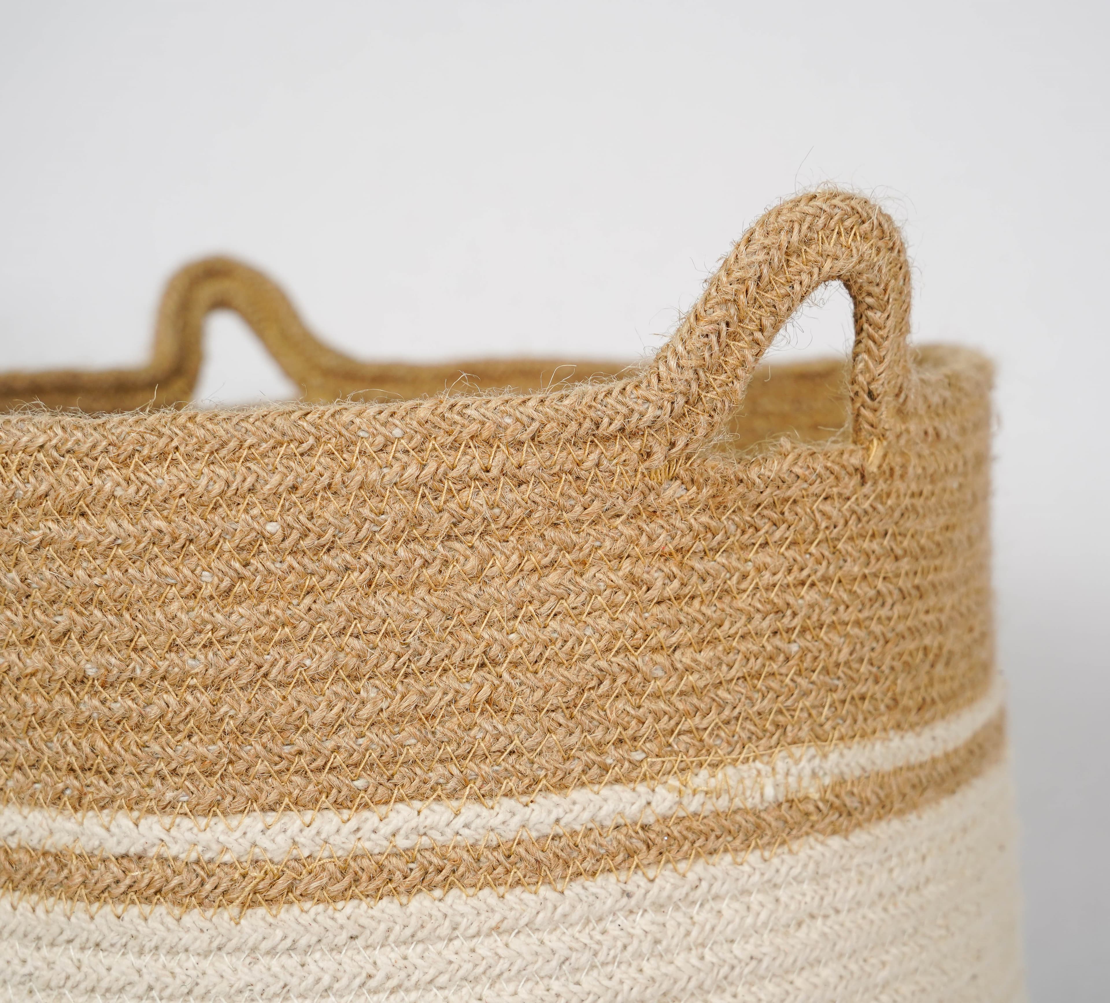 NATURAL AND WHITE WOVEN BASKET