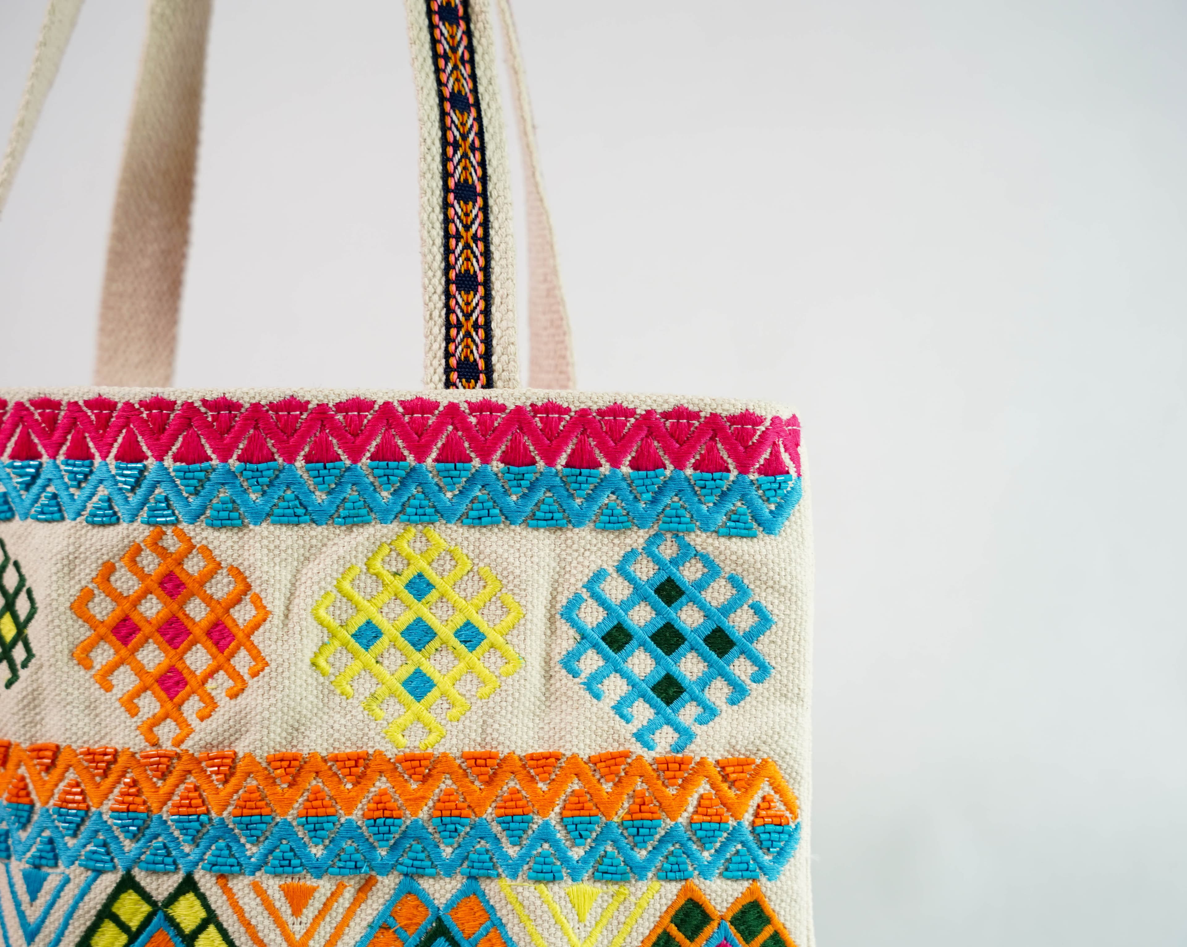 WHITE MULTI JACQUARD TOTE BAG