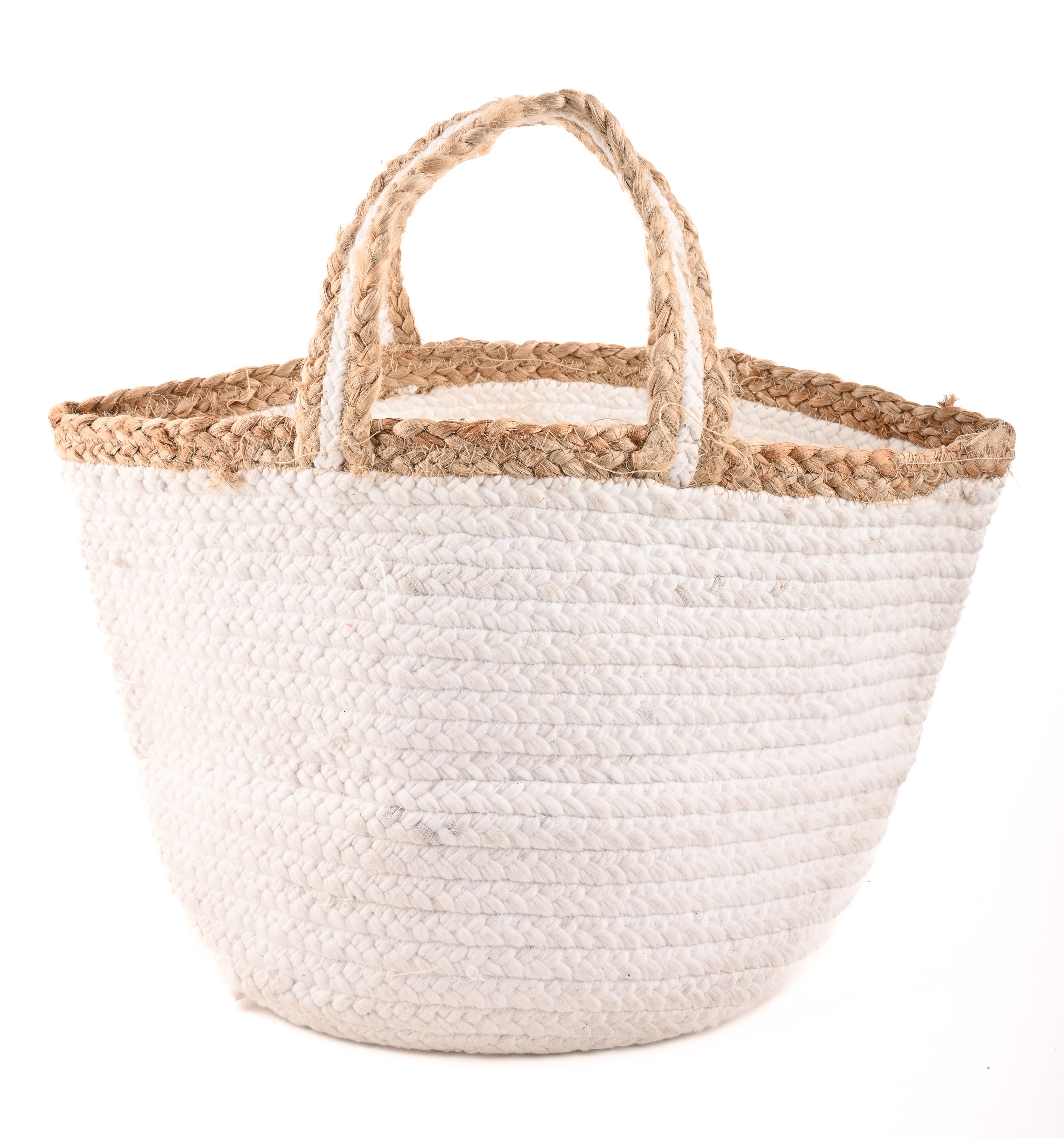 WHITE JUTE BRAIDED TOTE BAG