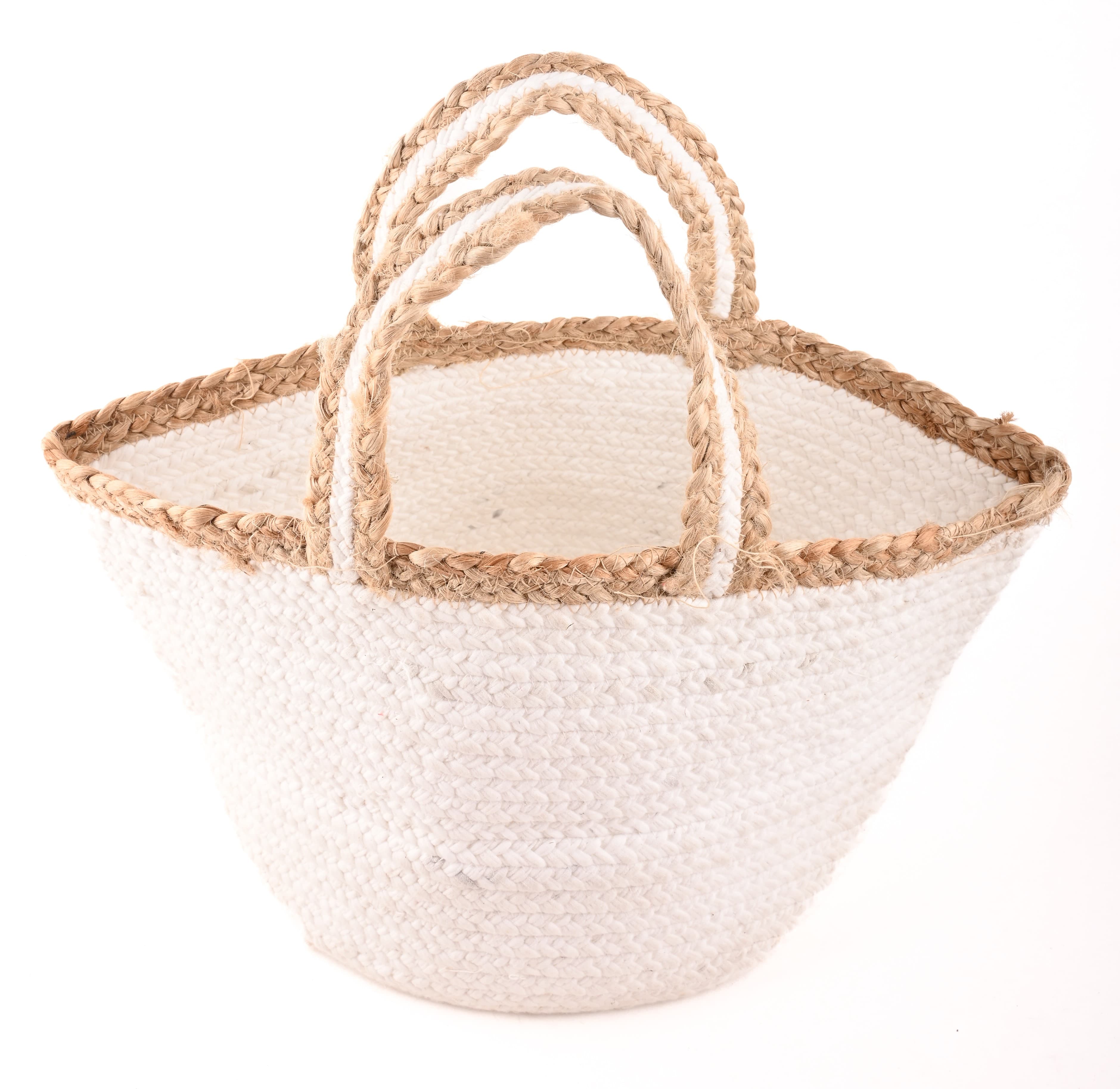 WHITE JUTE BRAIDED TOTE BAG