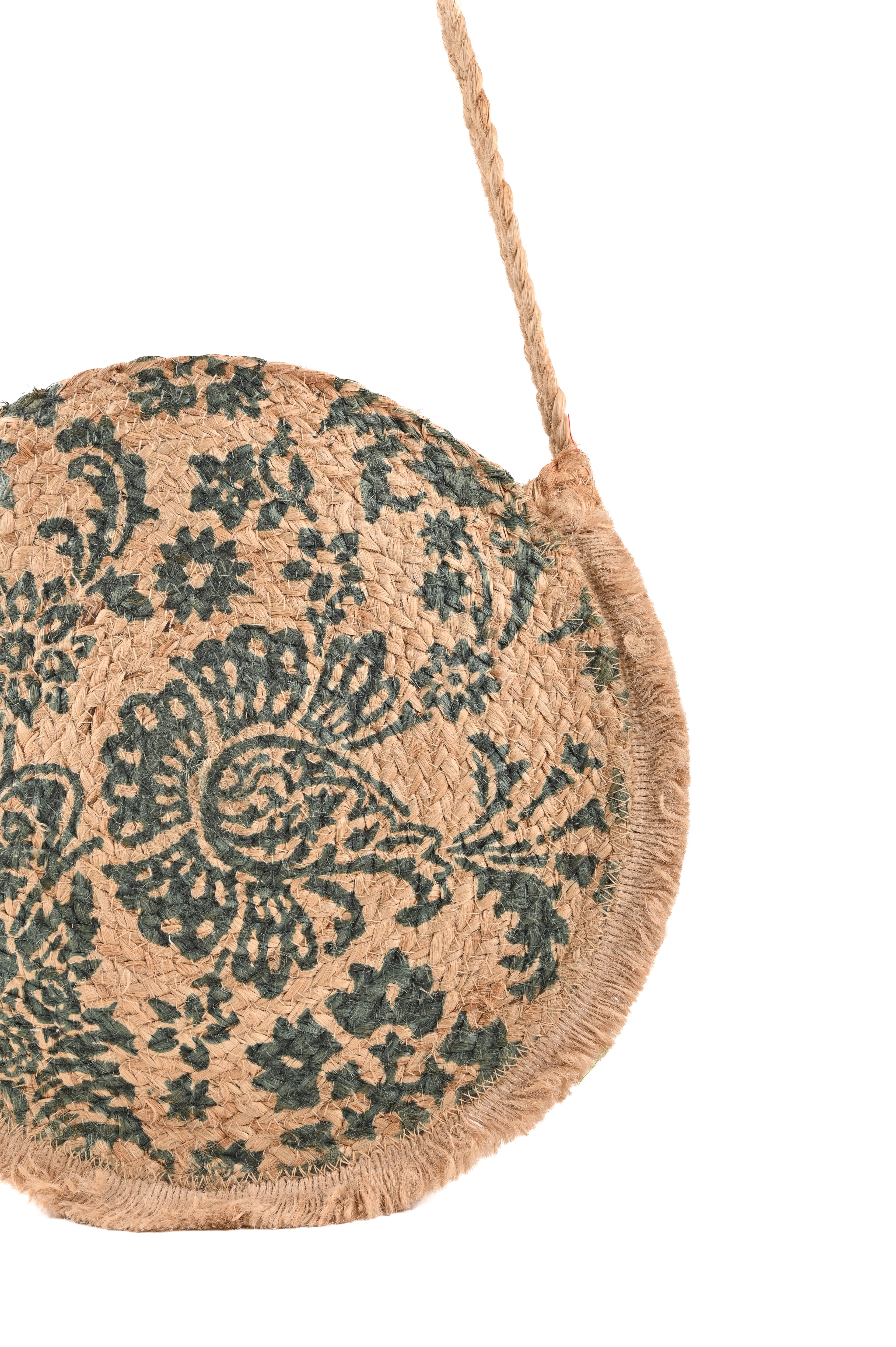 TRADITONAL PRINT JUTE CROSSBODY BAG