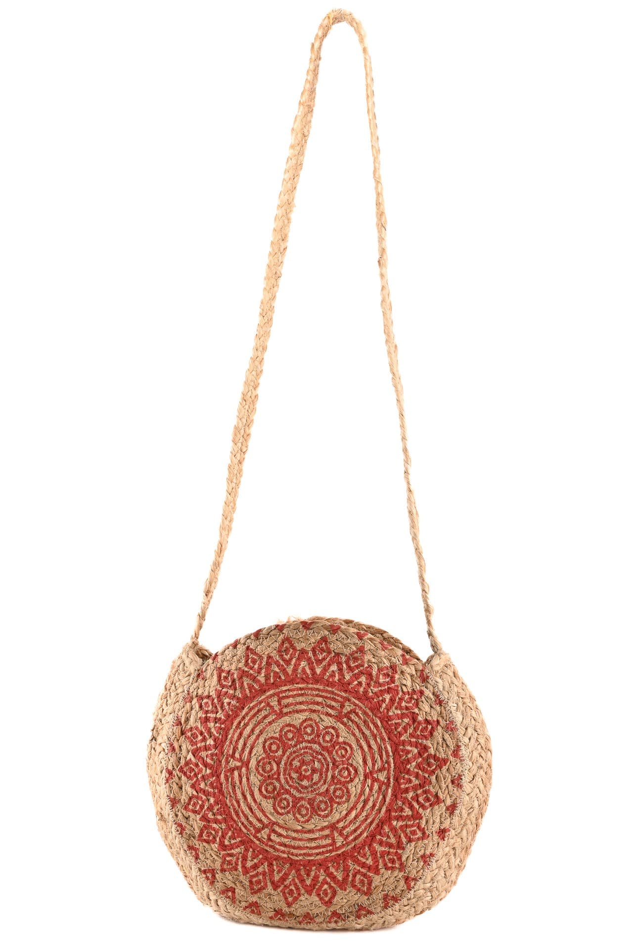 RED TRADITONAL PRINT JUTE CROSSBODY BAG