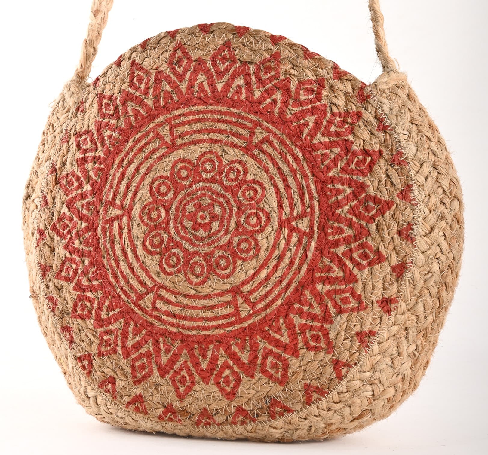 RED TRADITONAL PRINT JUTE CROSSBODY BAG