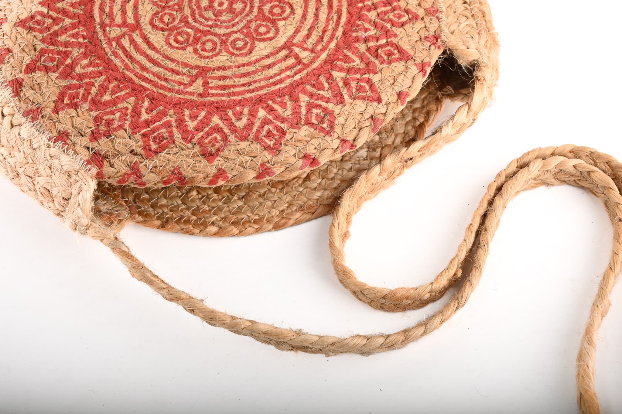 RED TRADITONAL PRINT JUTE CROSSBODY BAG