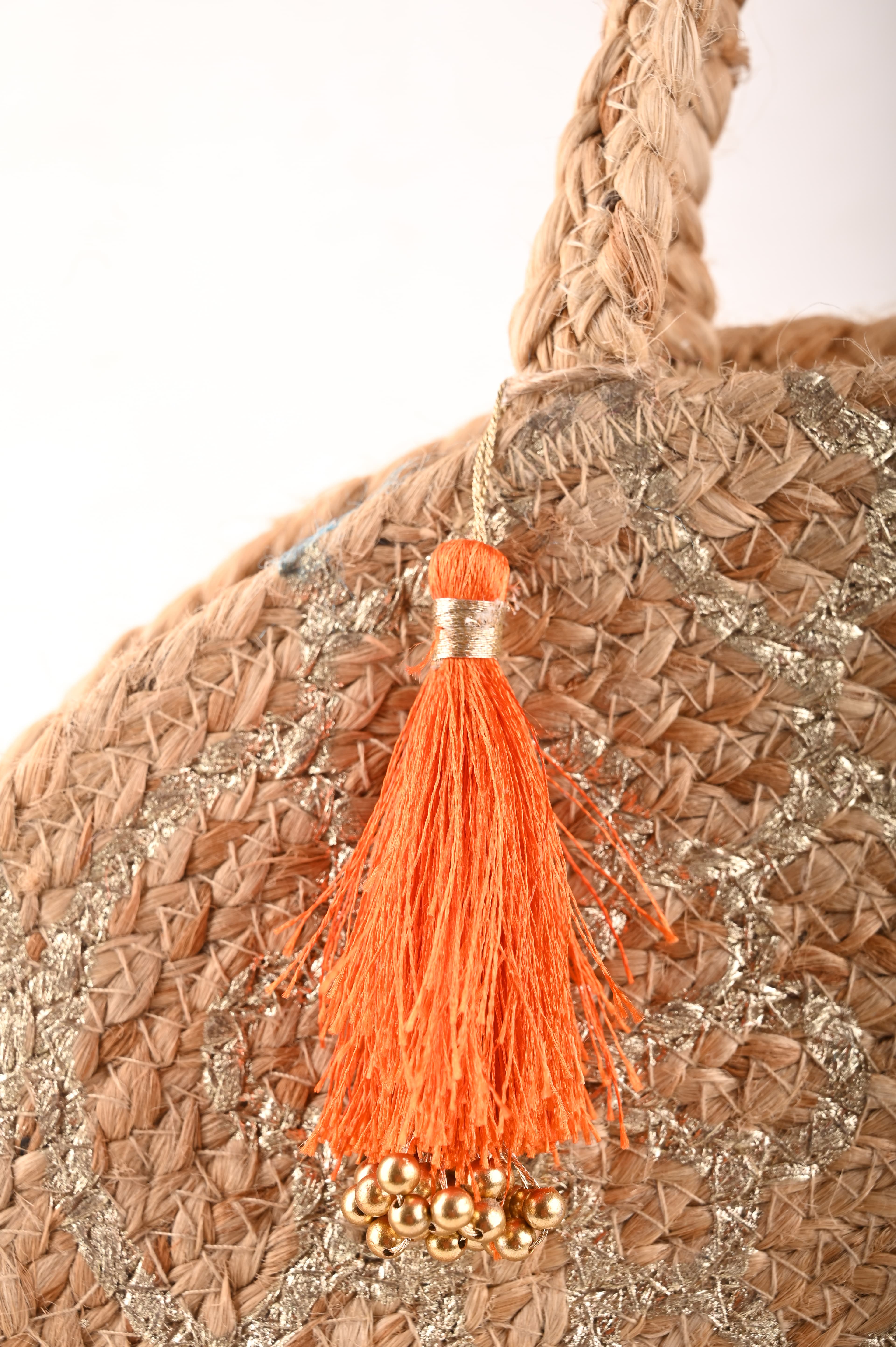 SILVER PRINT JUTE ROUND TOTE BAG