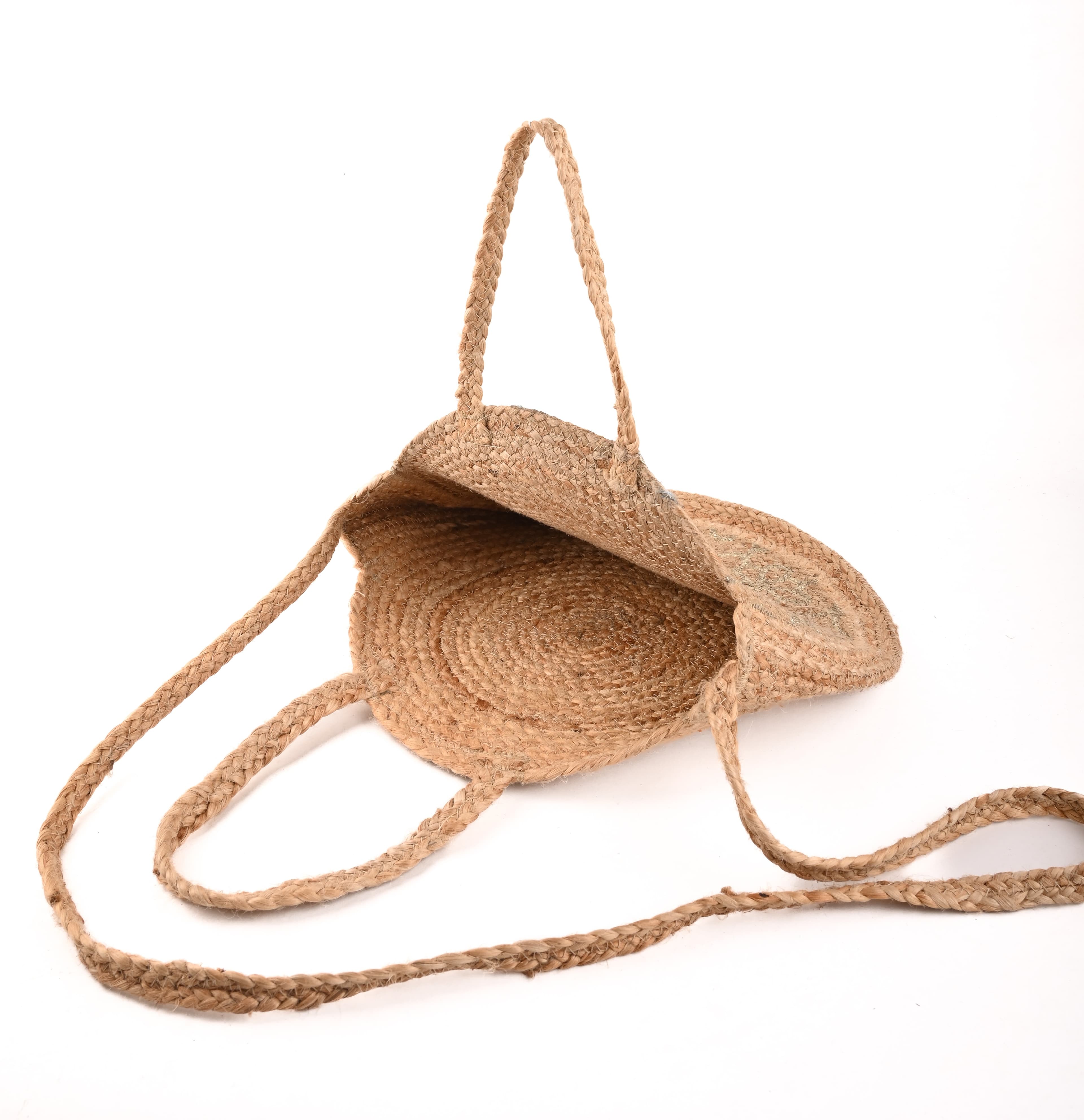 SILVER PRINT JUTE ROUND TOTE BAG