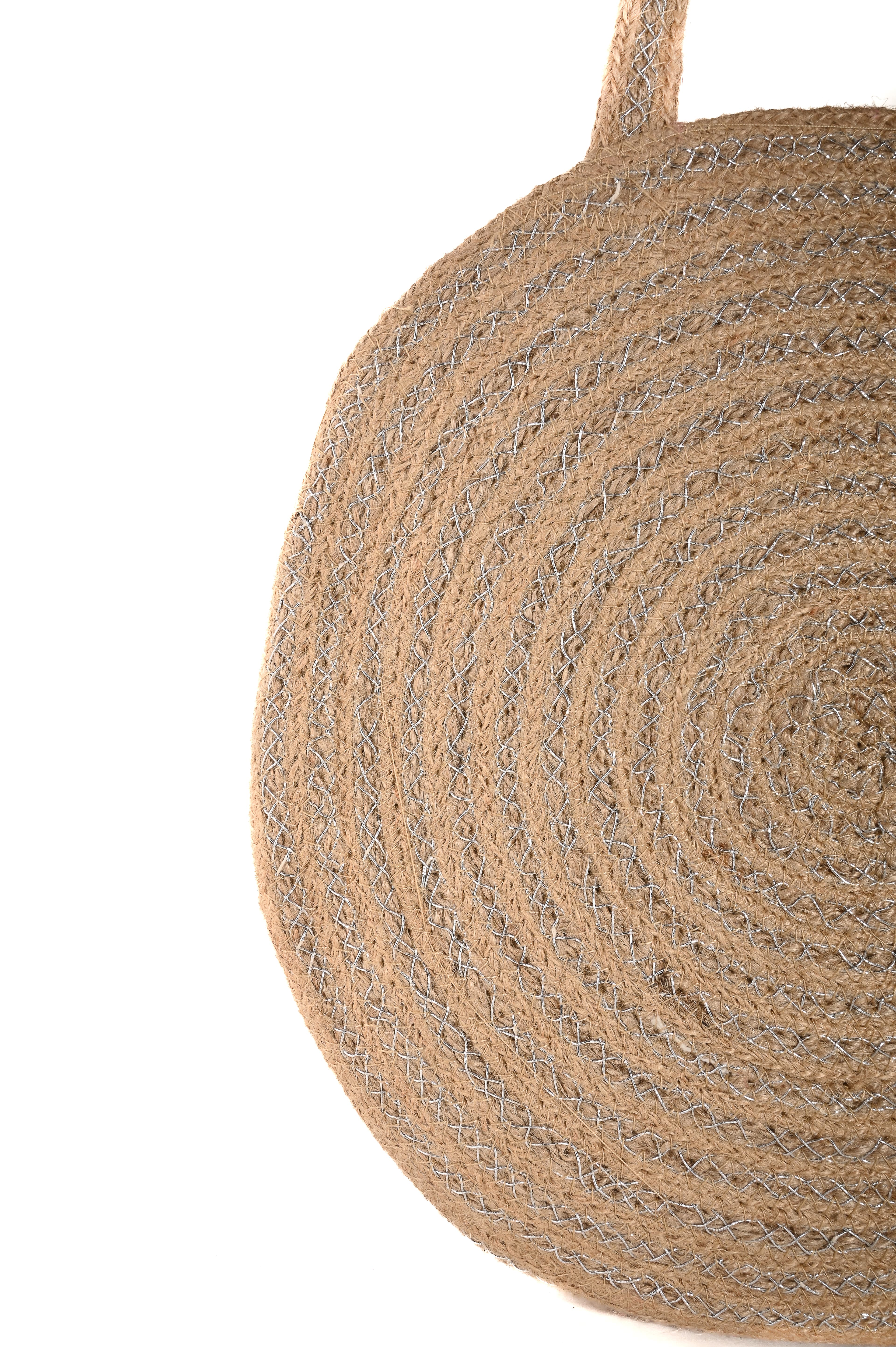 SILVER LUREX  AND JUTE BRAIDED  ROUND TOTE BAG