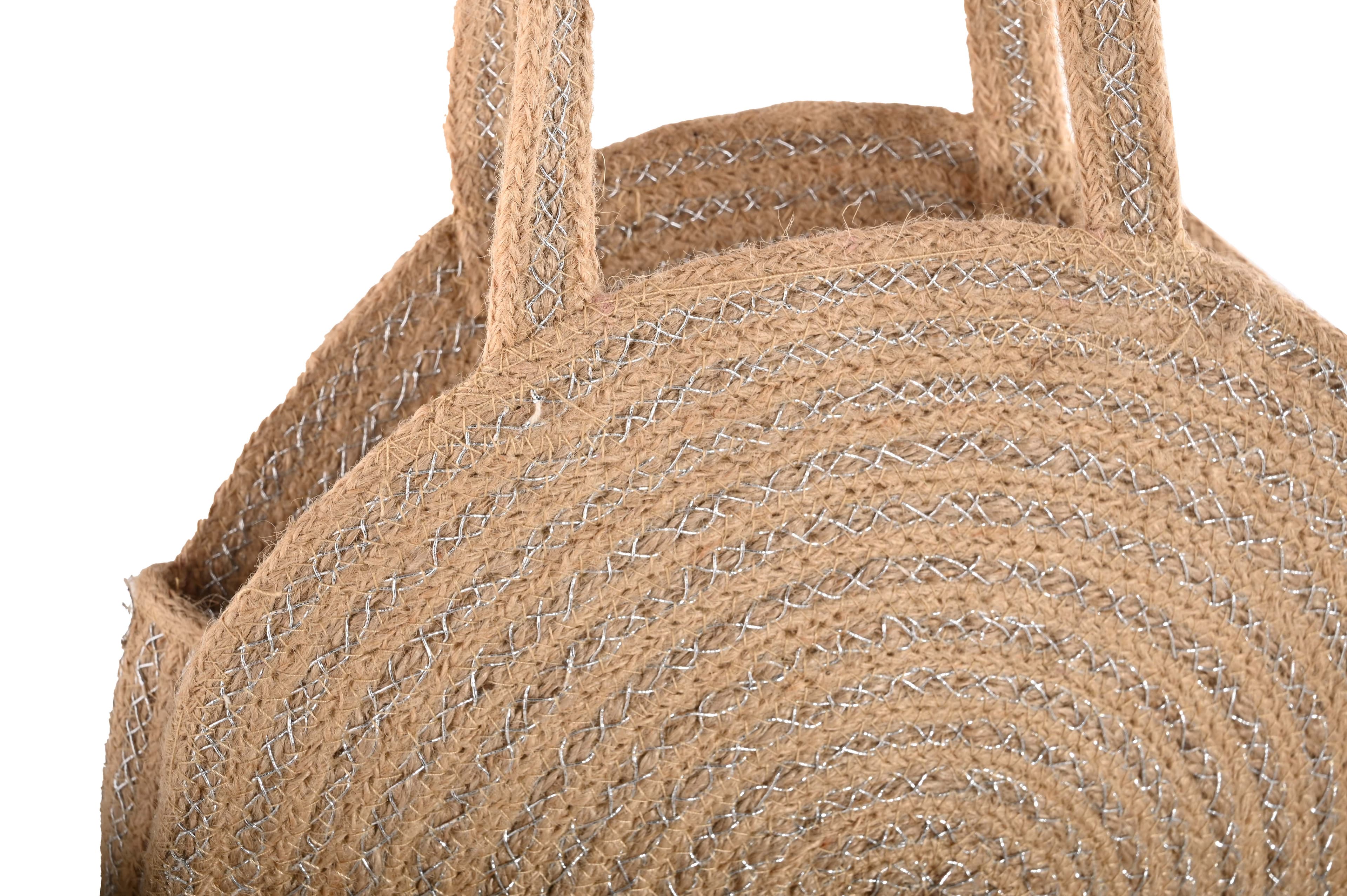 SILVER LUREX  AND JUTE BRAIDED  ROUND TOTE BAG