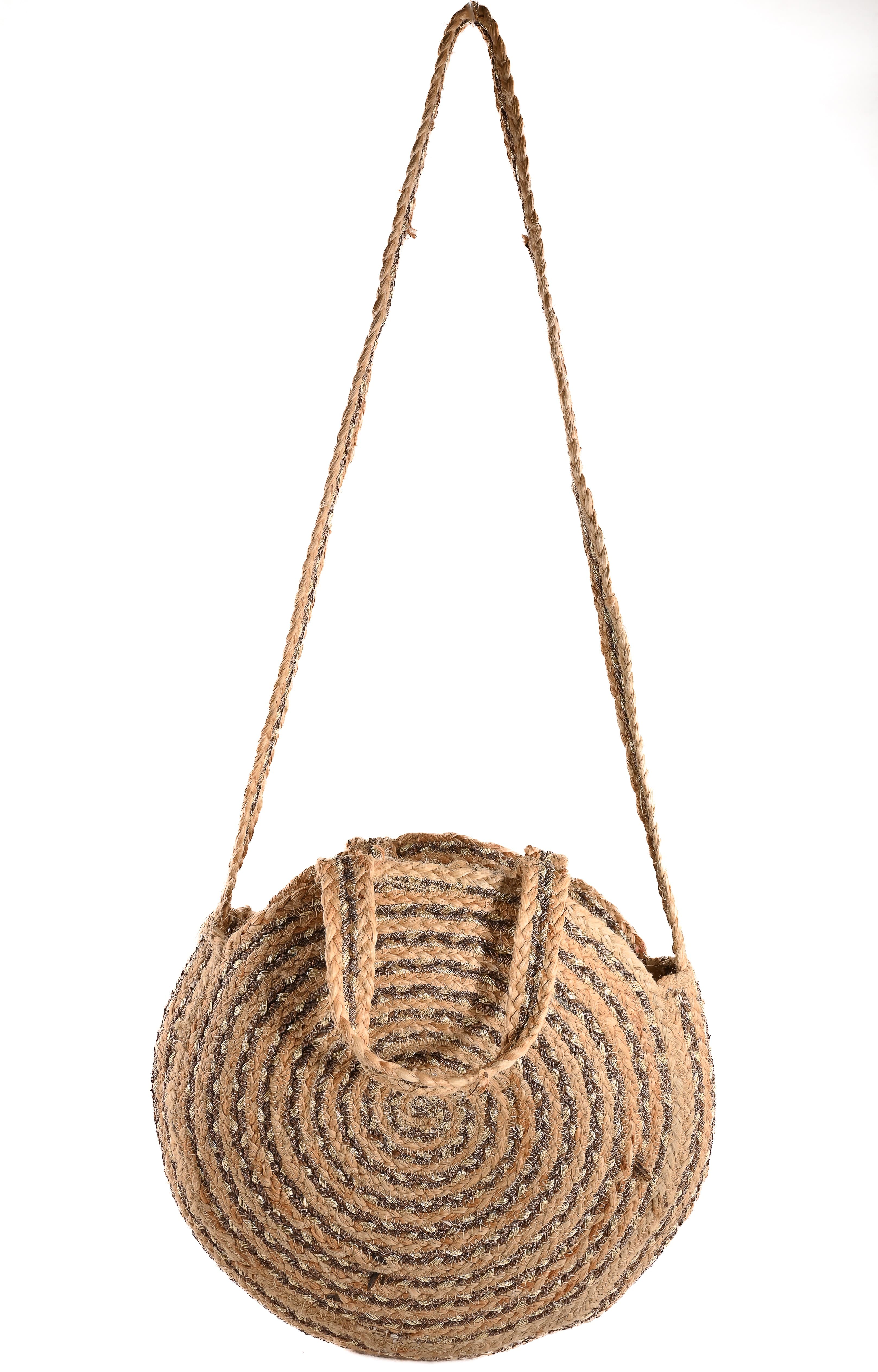 LUREX  AND JUTE BRAIDED  ROUND CROSSBODY  BAG
