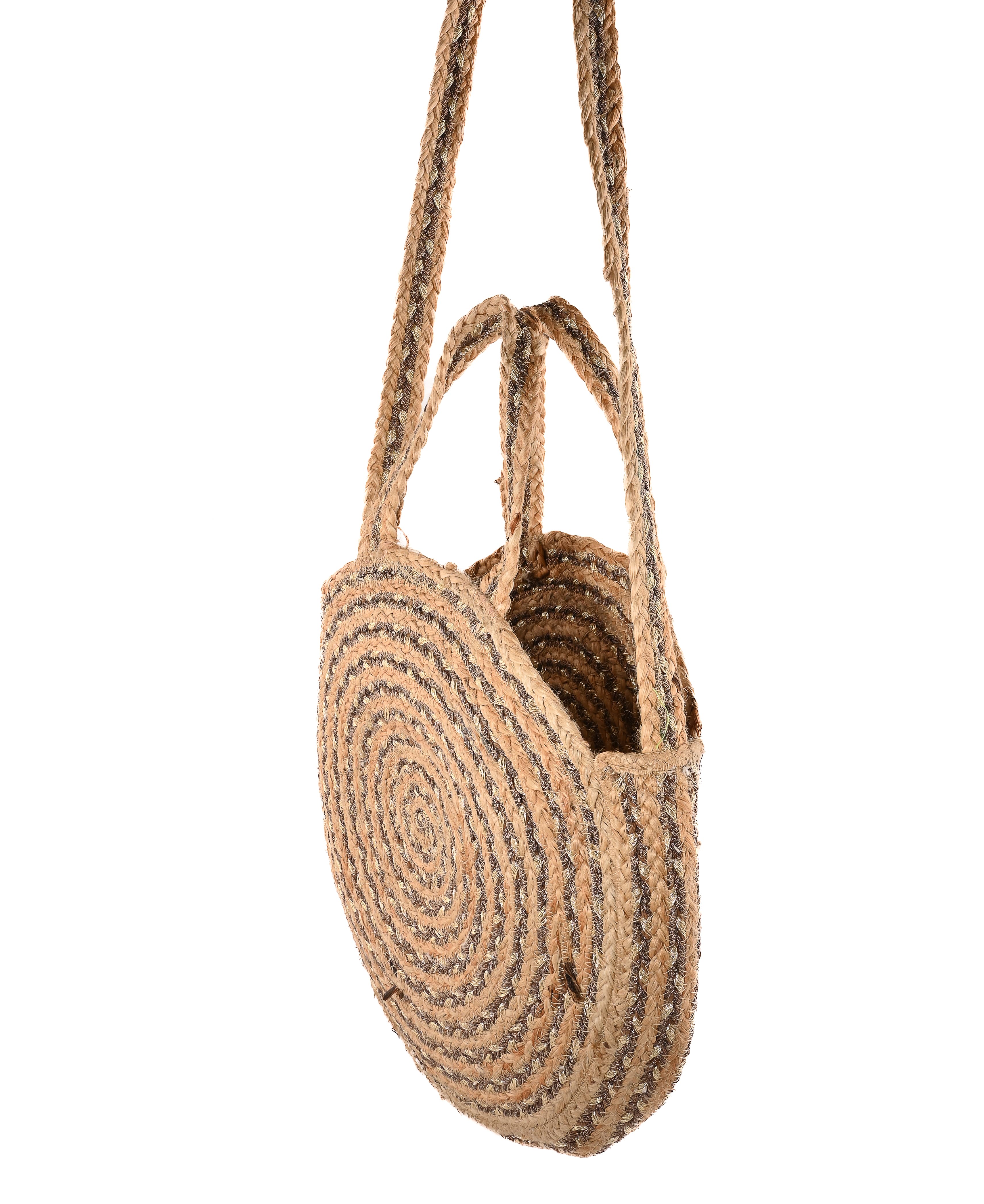 LUREX  AND JUTE BRAIDED  ROUND CROSSBODY  BAG