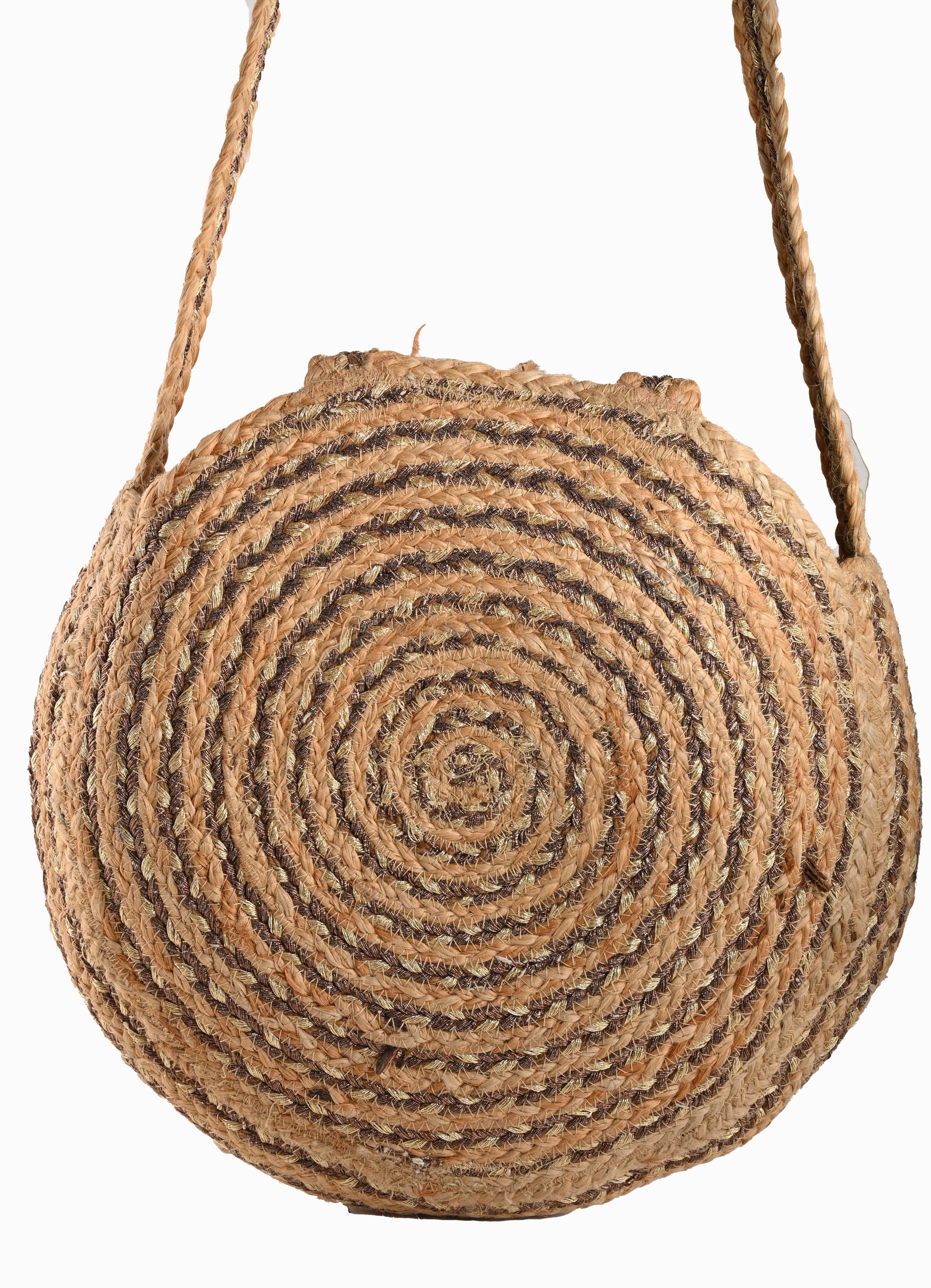 LUREX  AND JUTE BRAIDED  ROUND CROSSBODY  BAG