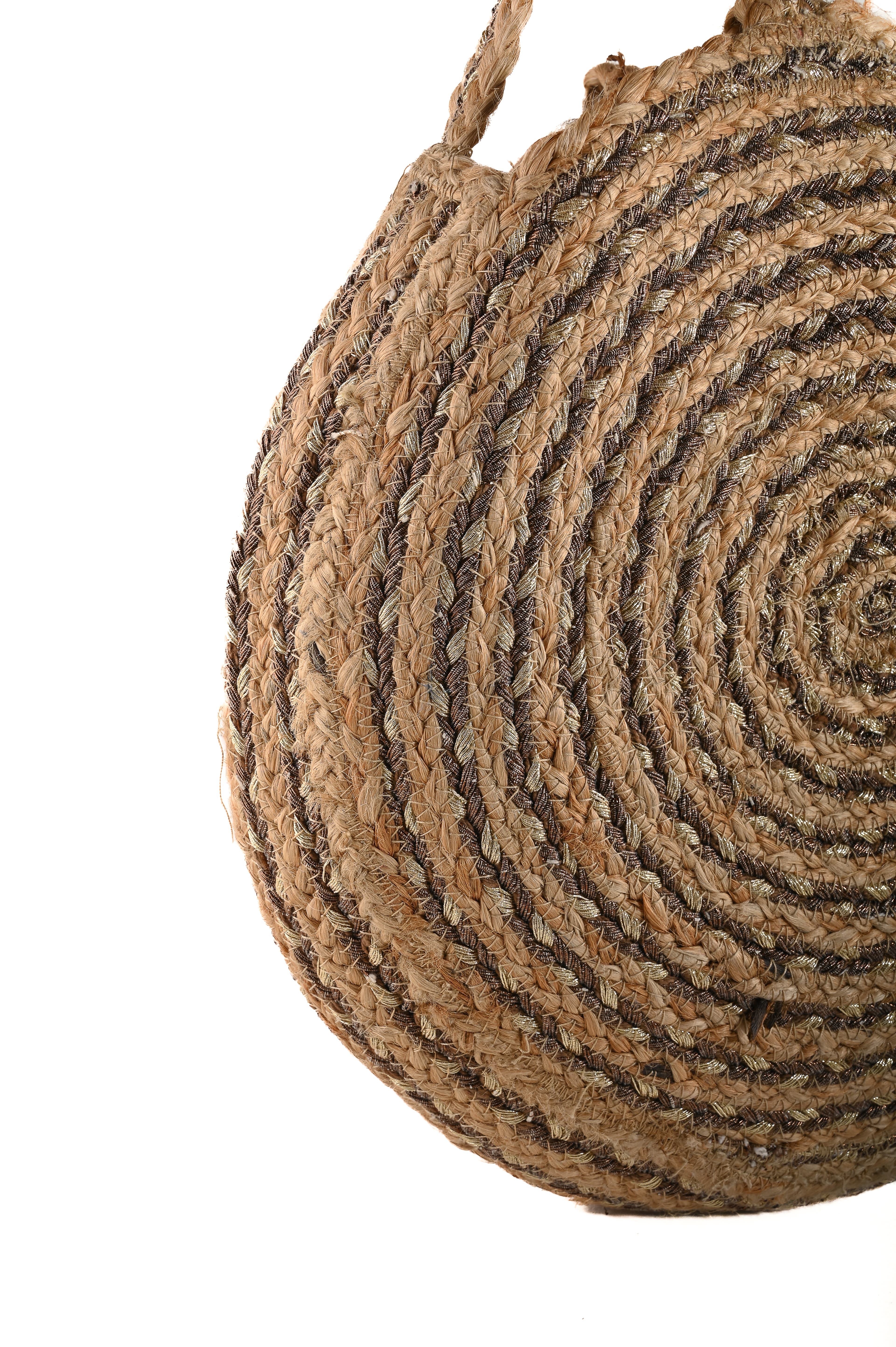 LUREX  AND JUTE BRAIDED  ROUND CROSSBODY  BAG
