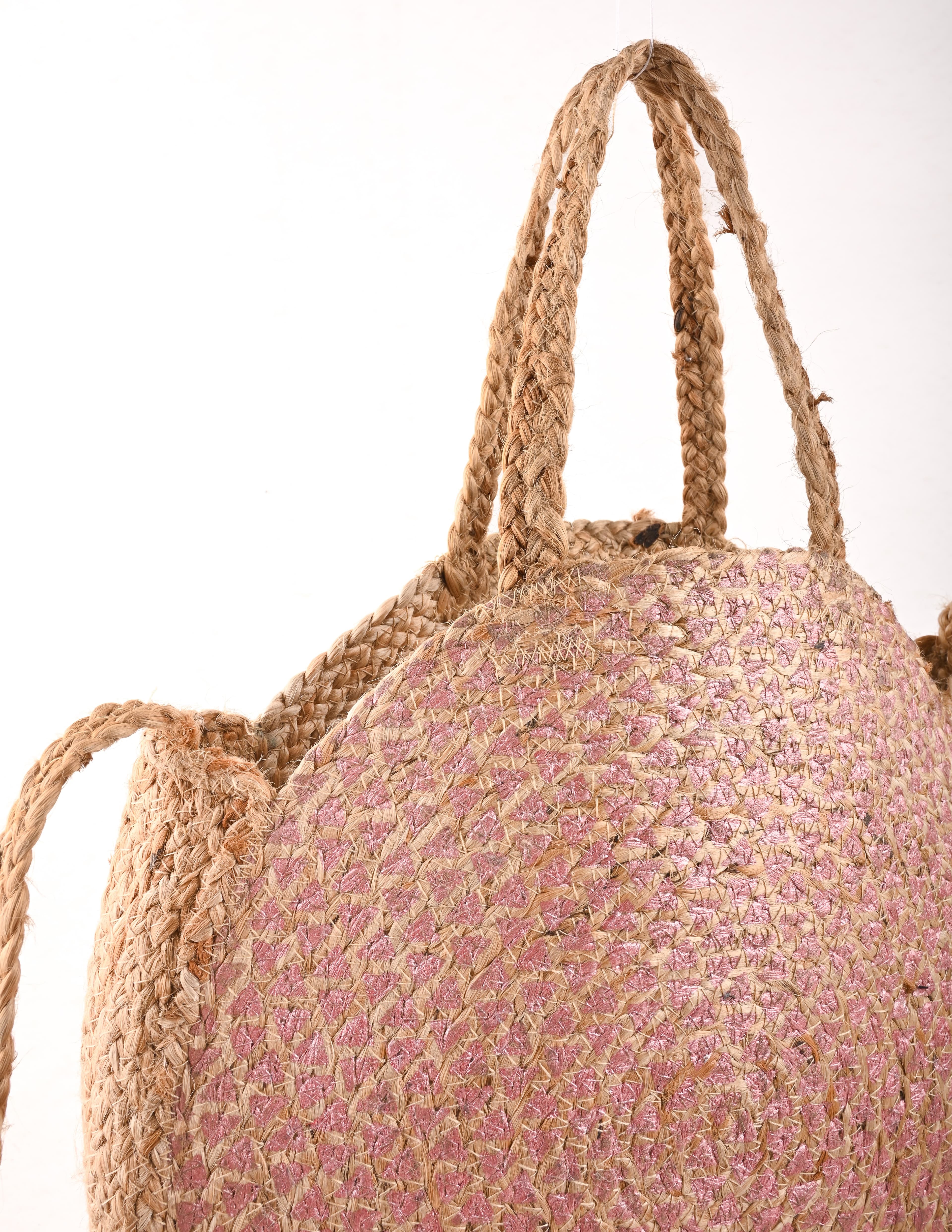 PINK LUREX  AND JUTE BRAIDED  ROUND CROSSBODY  BAG