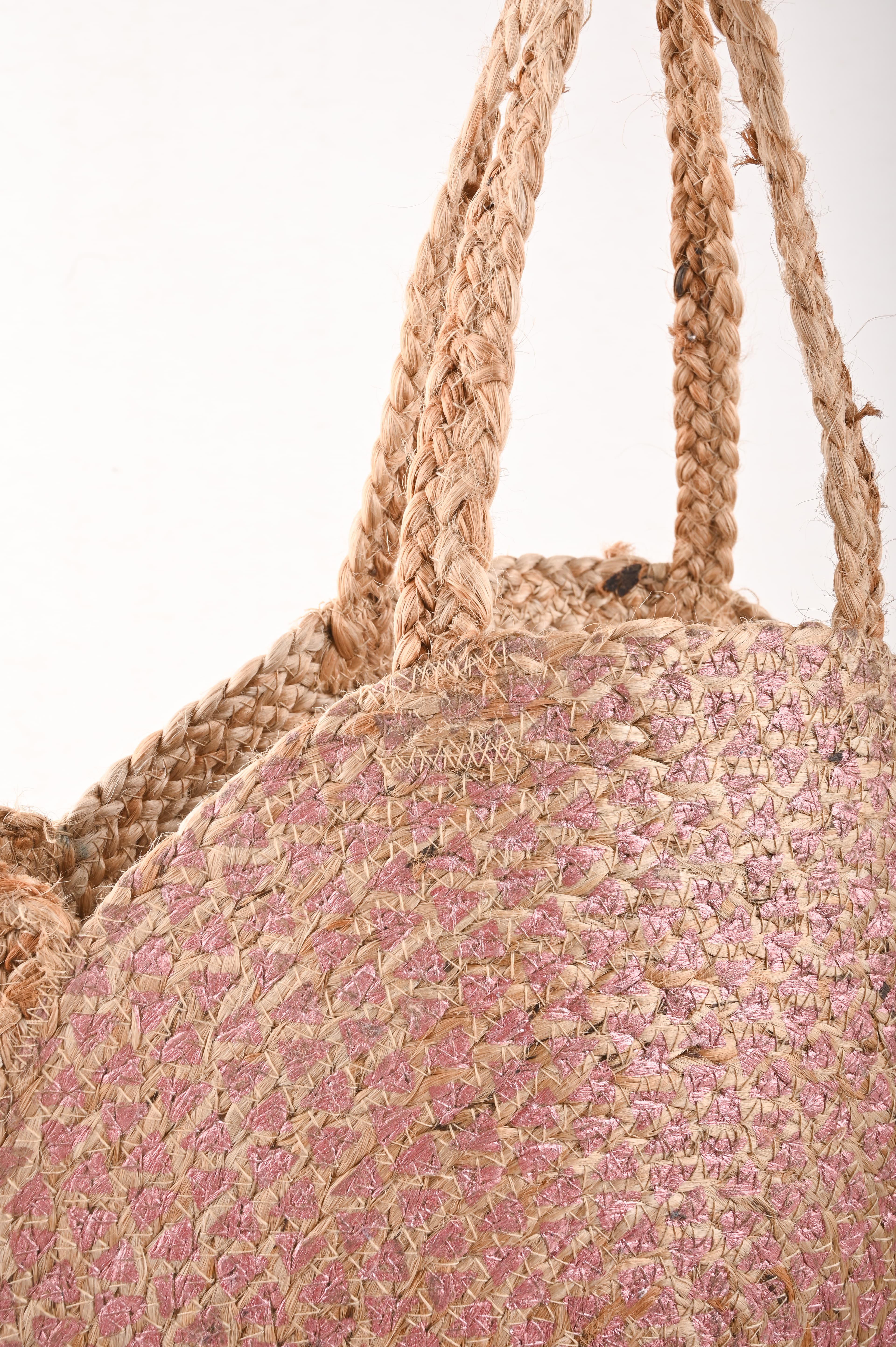 PINK LUREX  AND JUTE BRAIDED  ROUND CROSSBODY  BAG