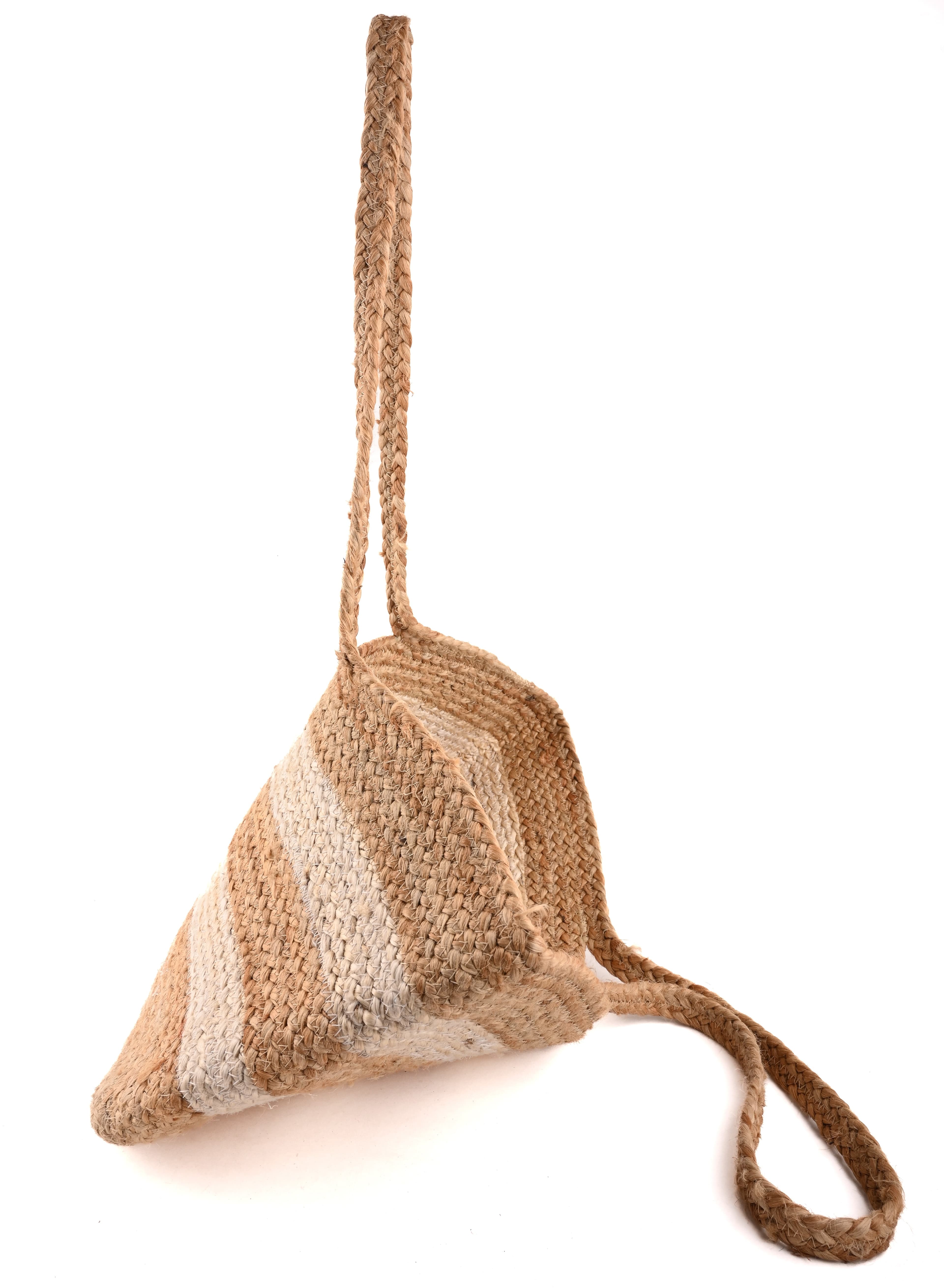 WHITE AND NATURAL JUTE BRAIDED TOTE BAG