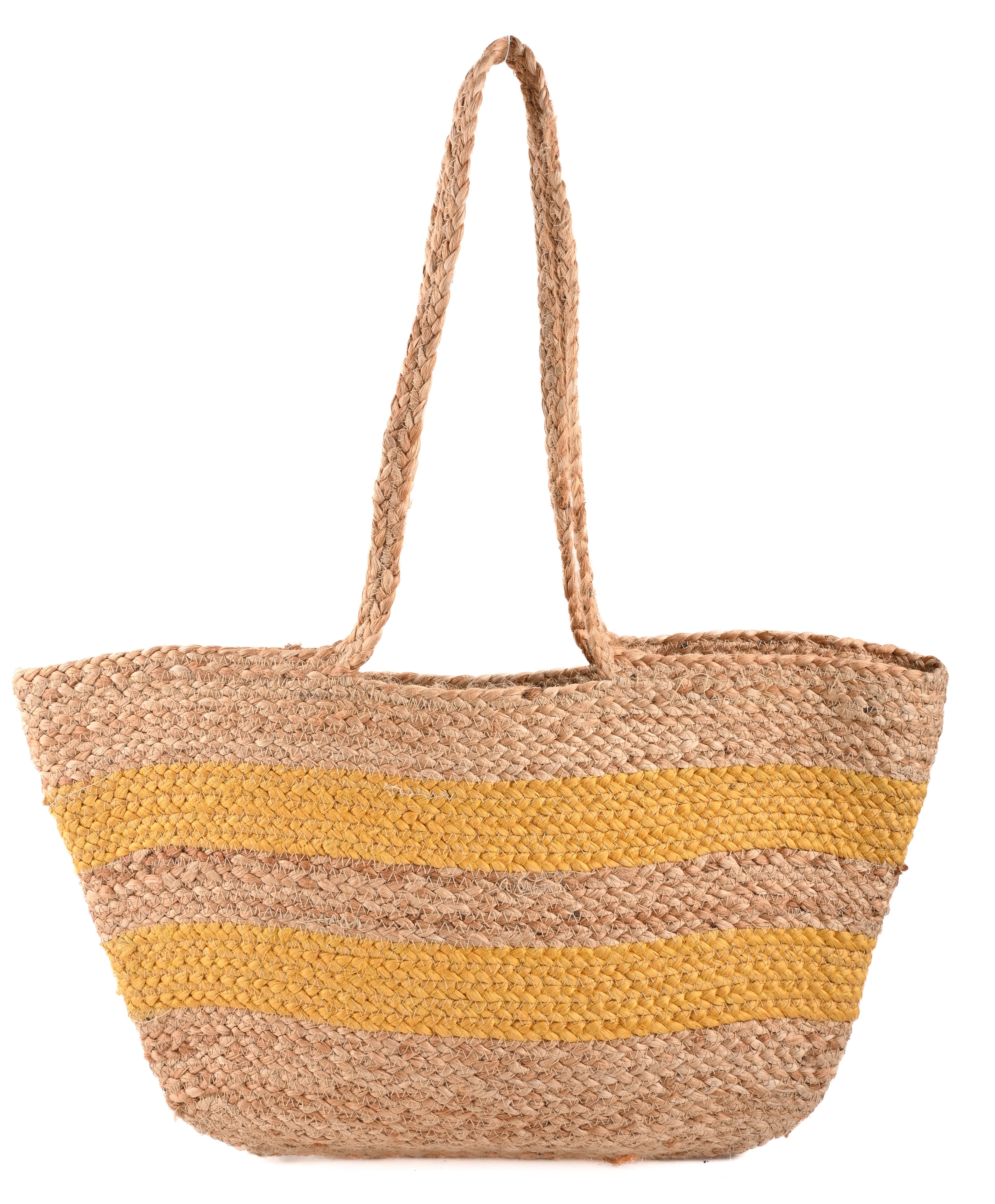 YELLOW AND NATURAL JUTE BRAIDED TOTE BAG