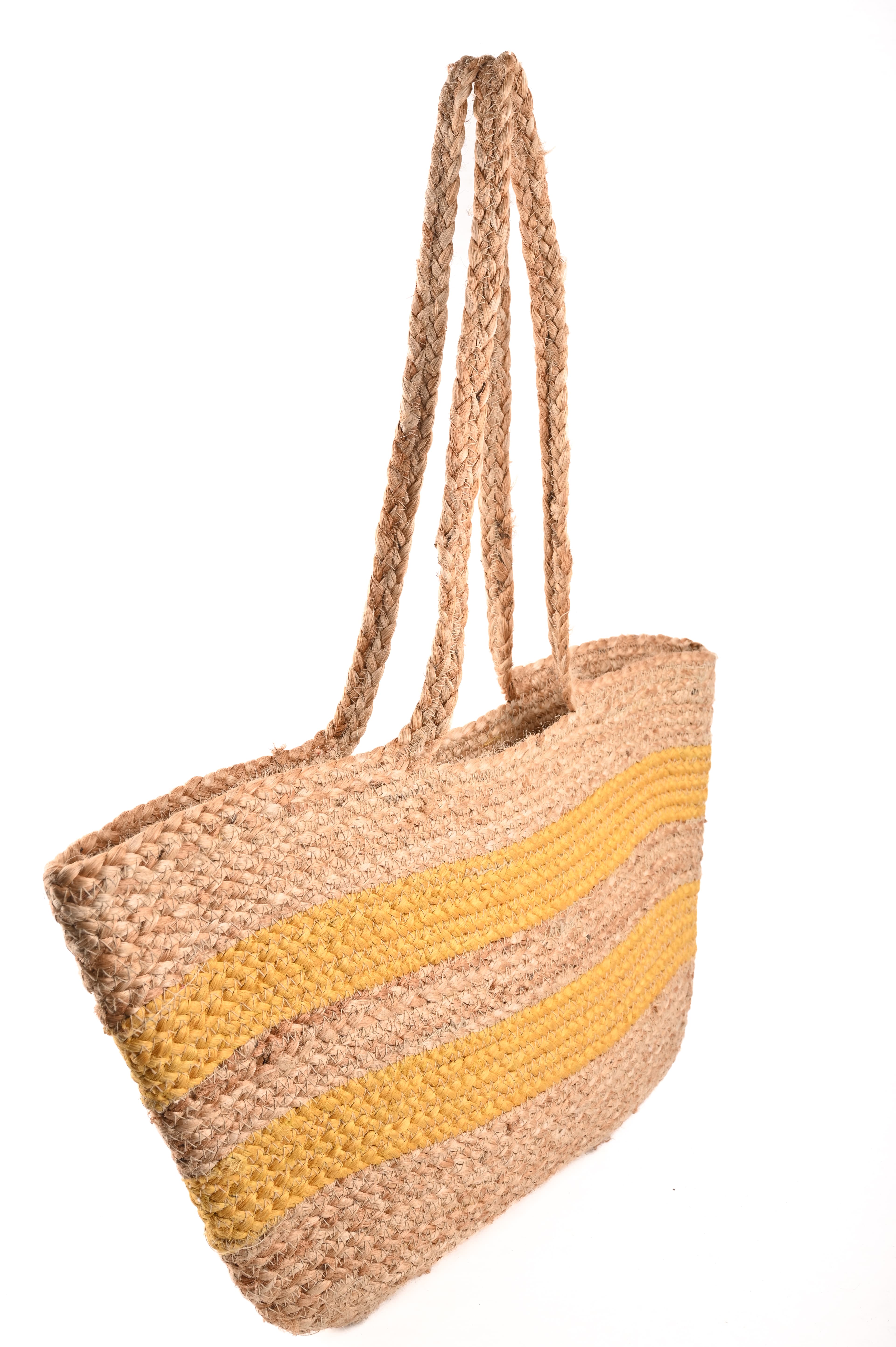 YELLOW AND NATURAL JUTE BRAIDED TOTE BAG