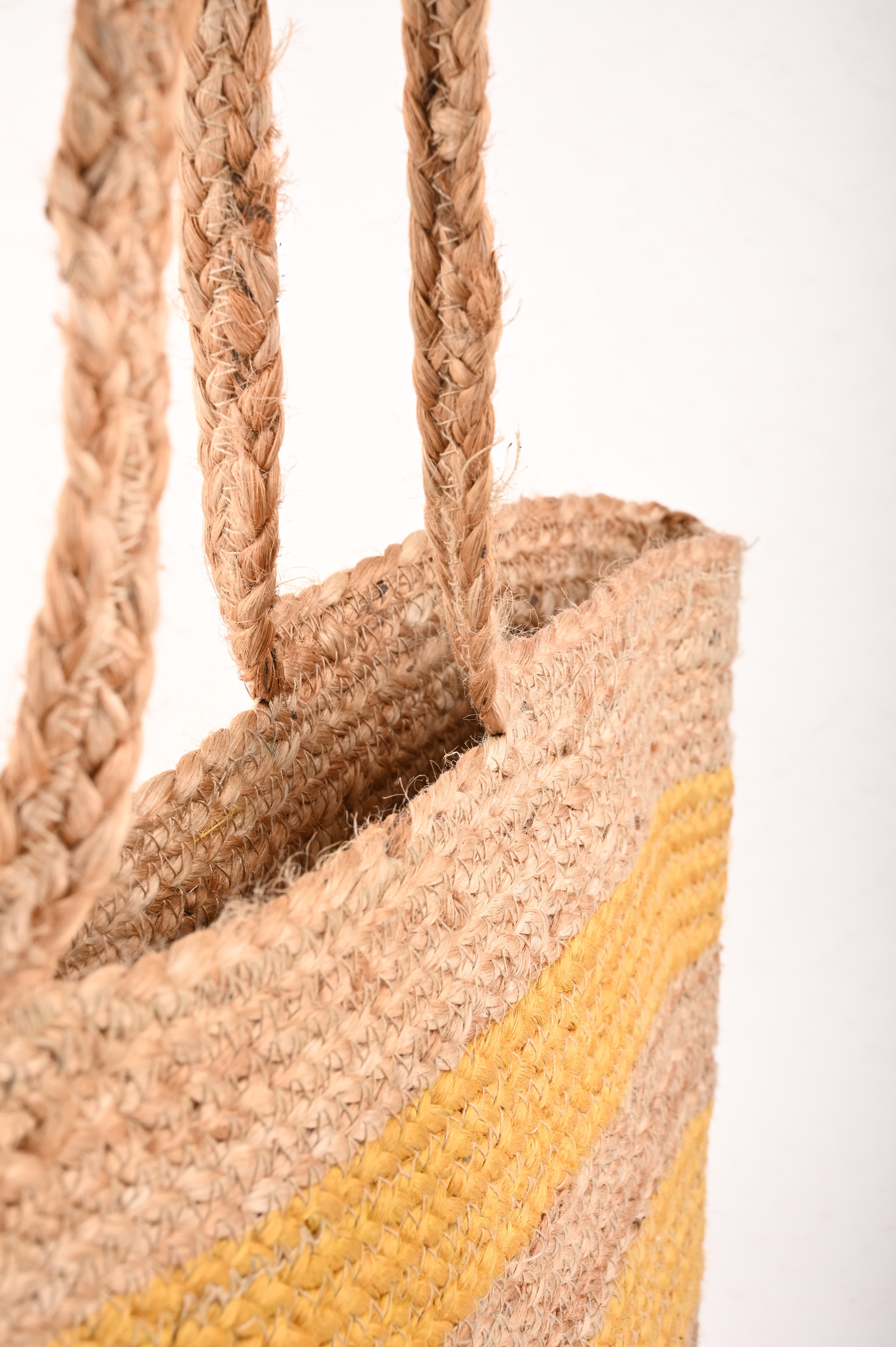 YELLOW AND NATURAL JUTE BRAIDED TOTE BAG