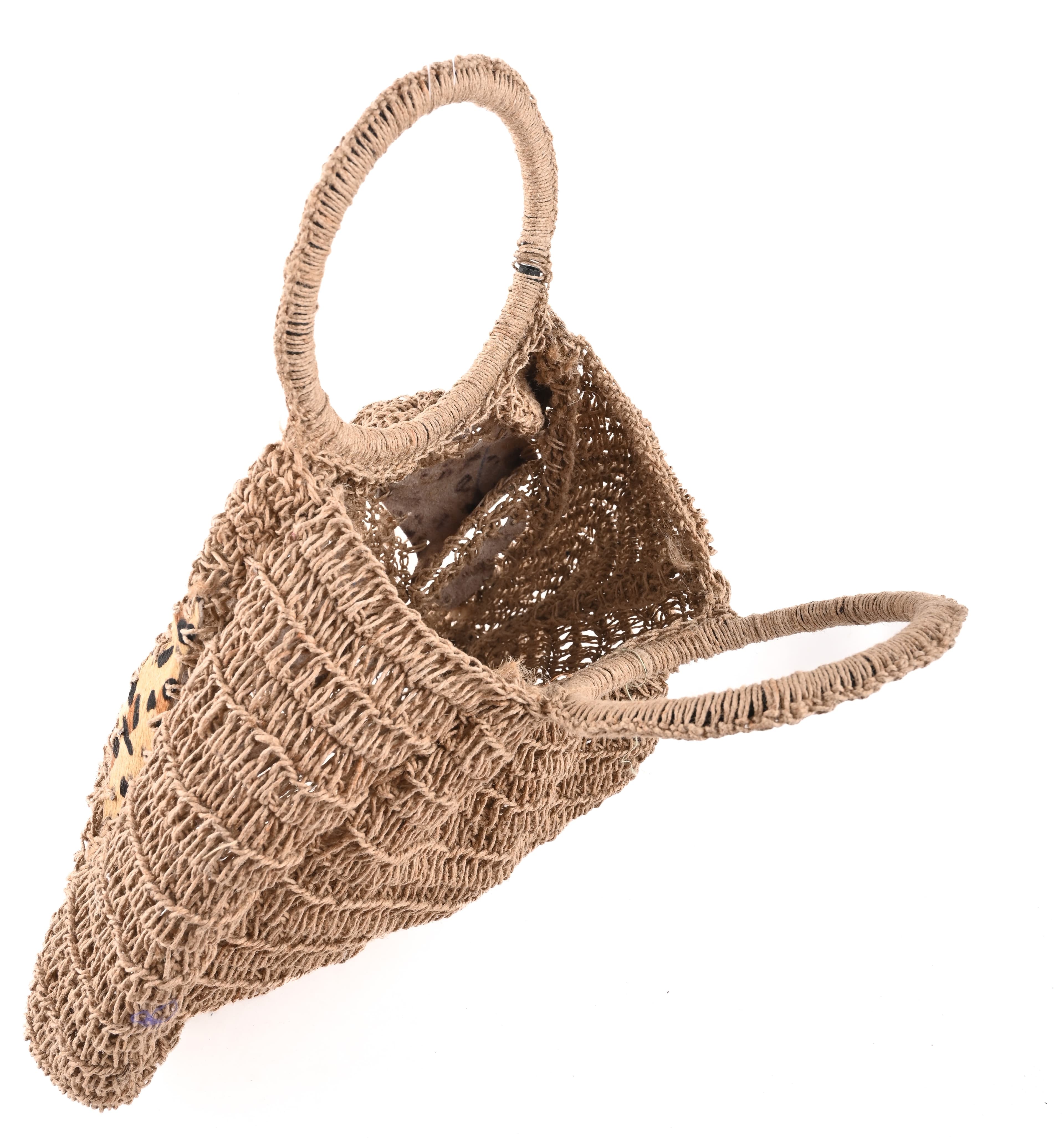 NATURAL JUTE HANDBAG WITH LEOPARD PATCH WORK