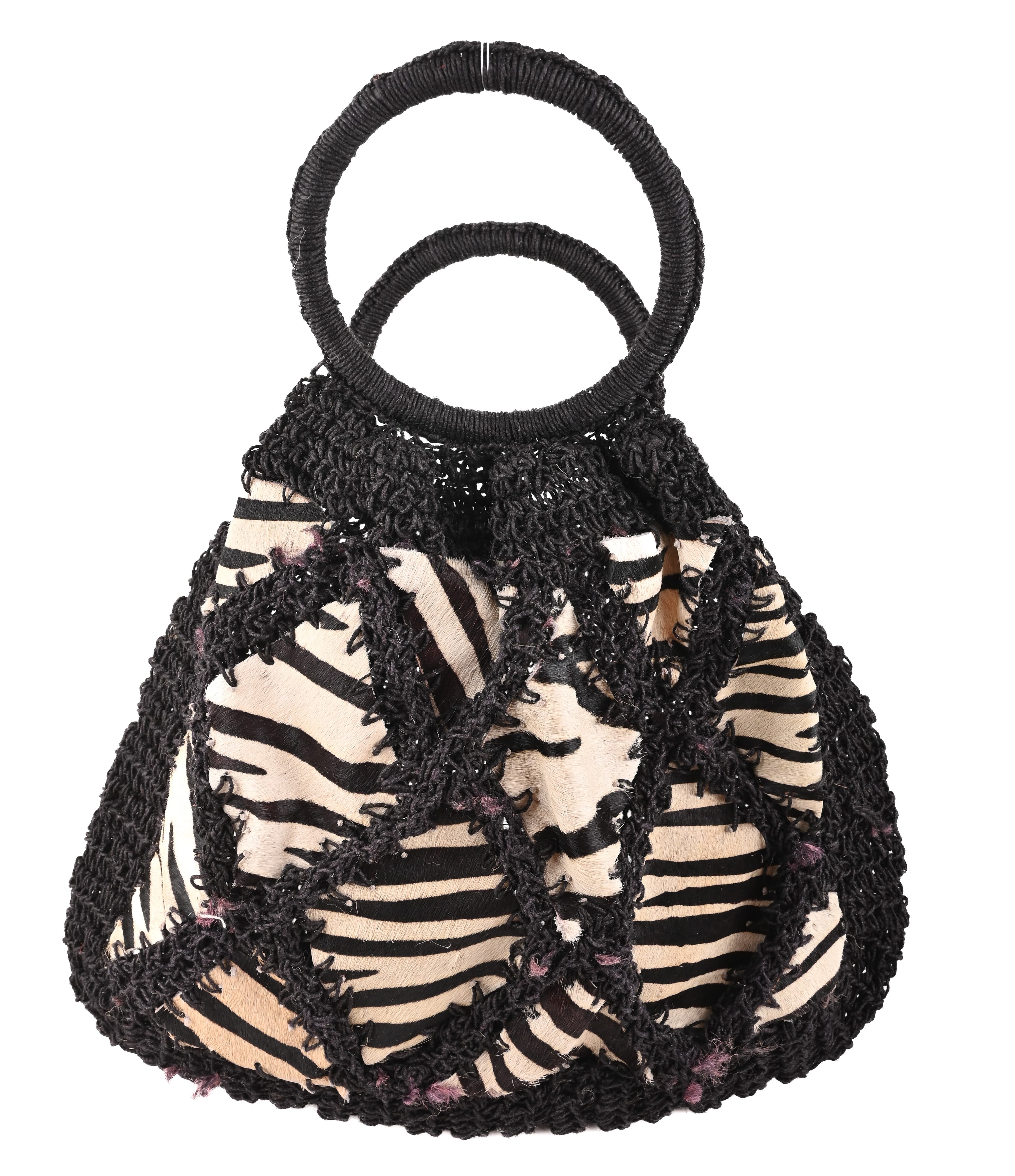 BLACKJUTE HANDBAG WITH ZEBRA PATCH WORK