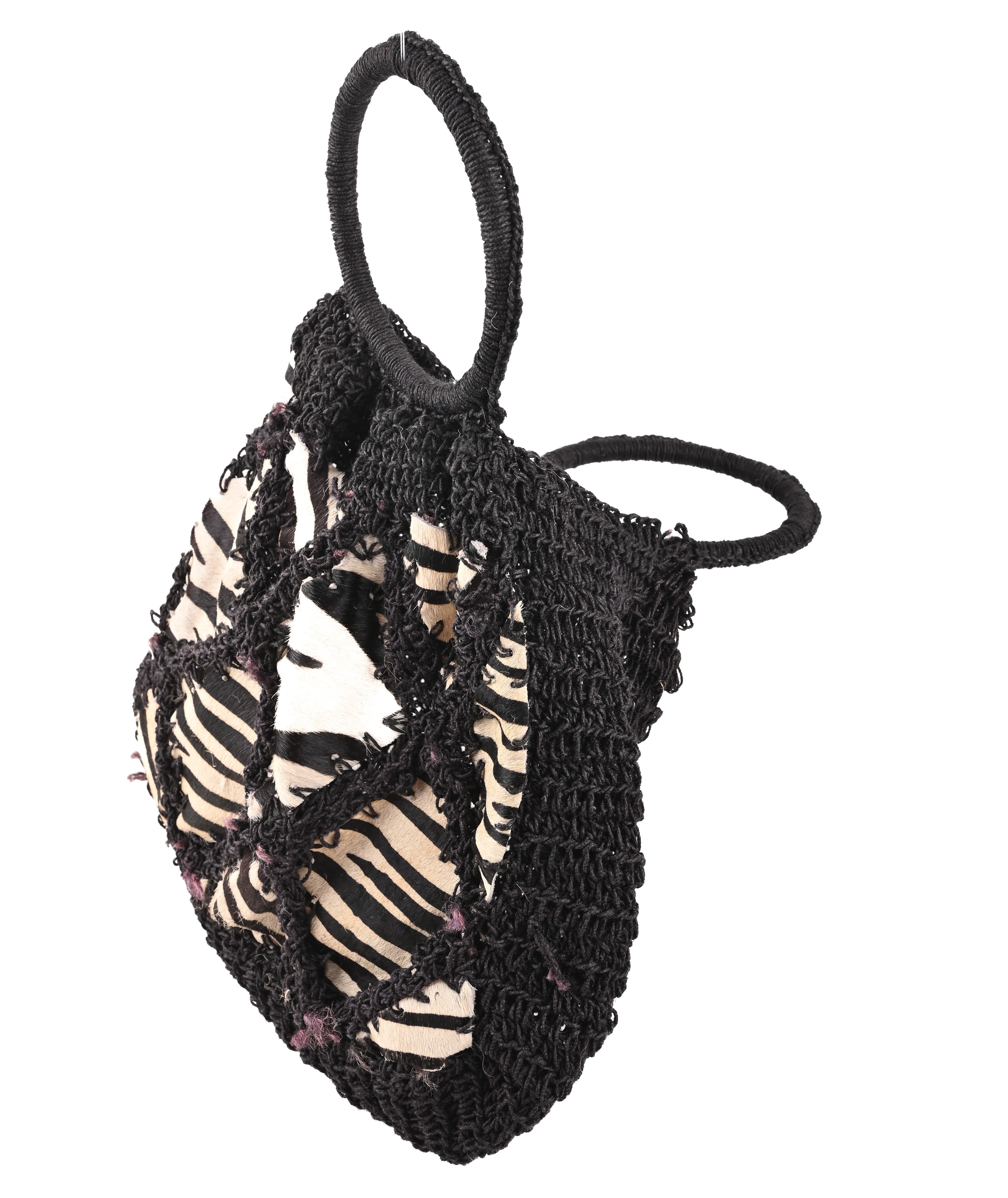 BLACKJUTE HANDBAG WITH ZEBRA PATCH WORK