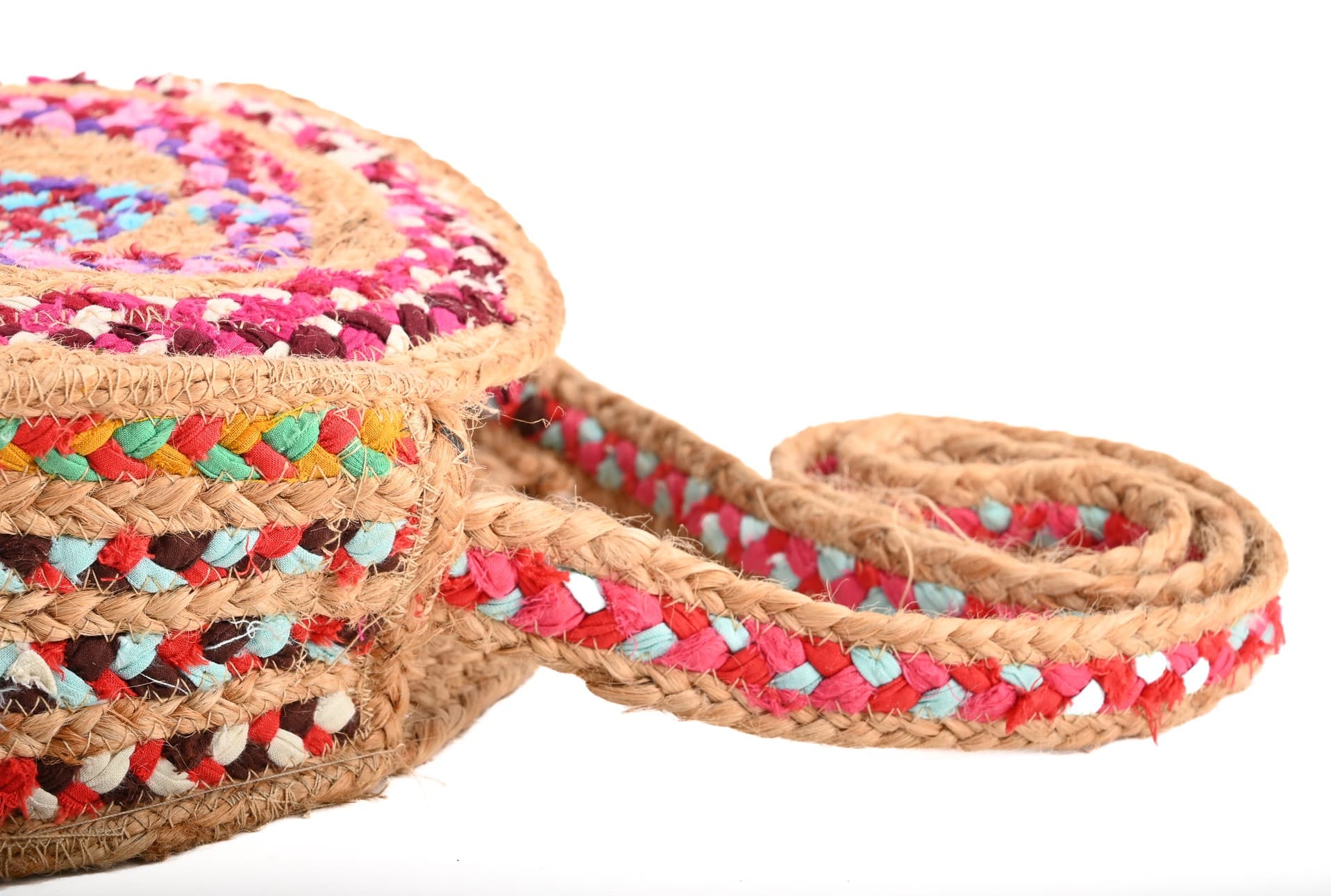 PINK MULTI ROUND JUTE CROSSBODY BAG