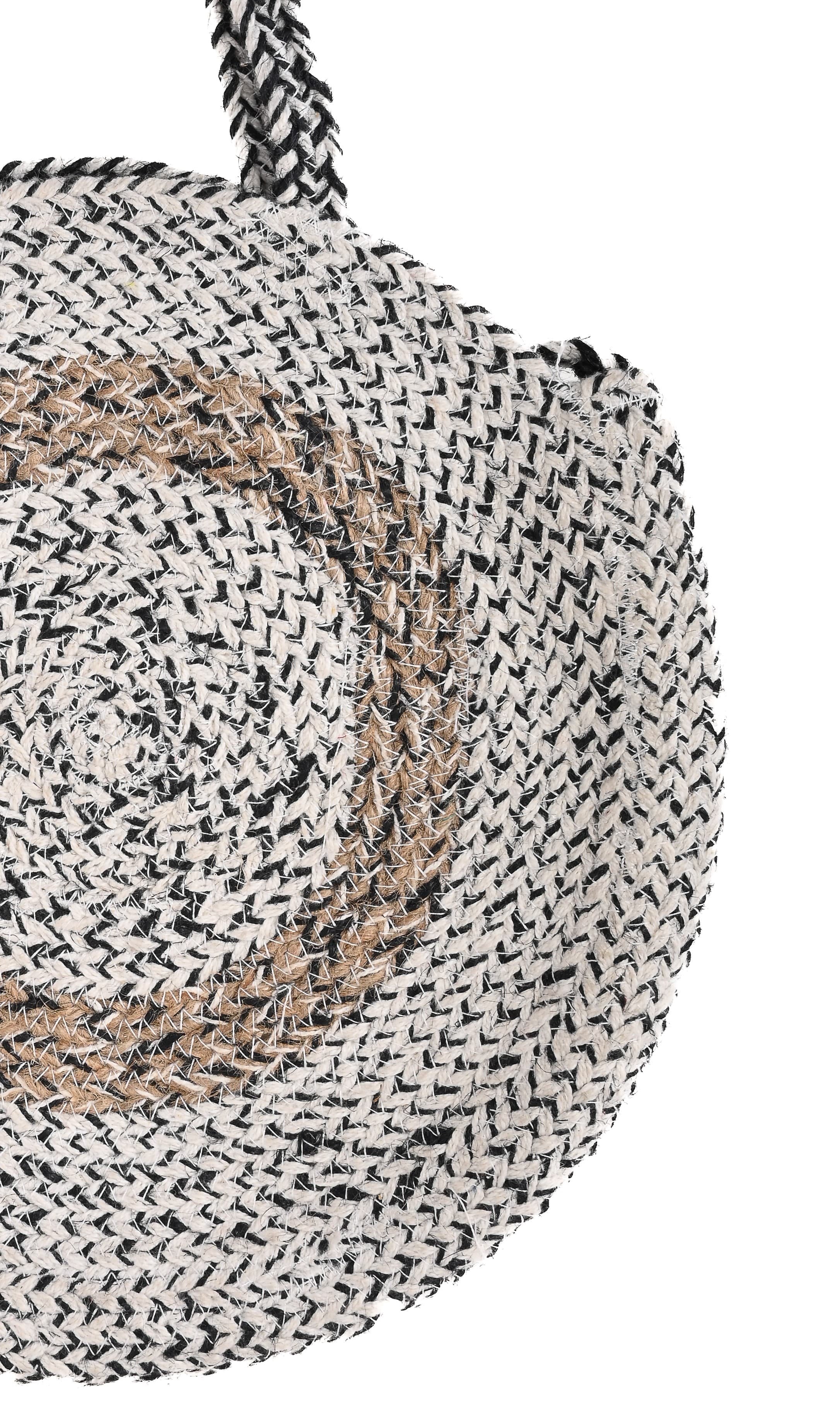 BLACK WHITE COTTON AND NATURAL JUTE BRAIDED TOTE BAG