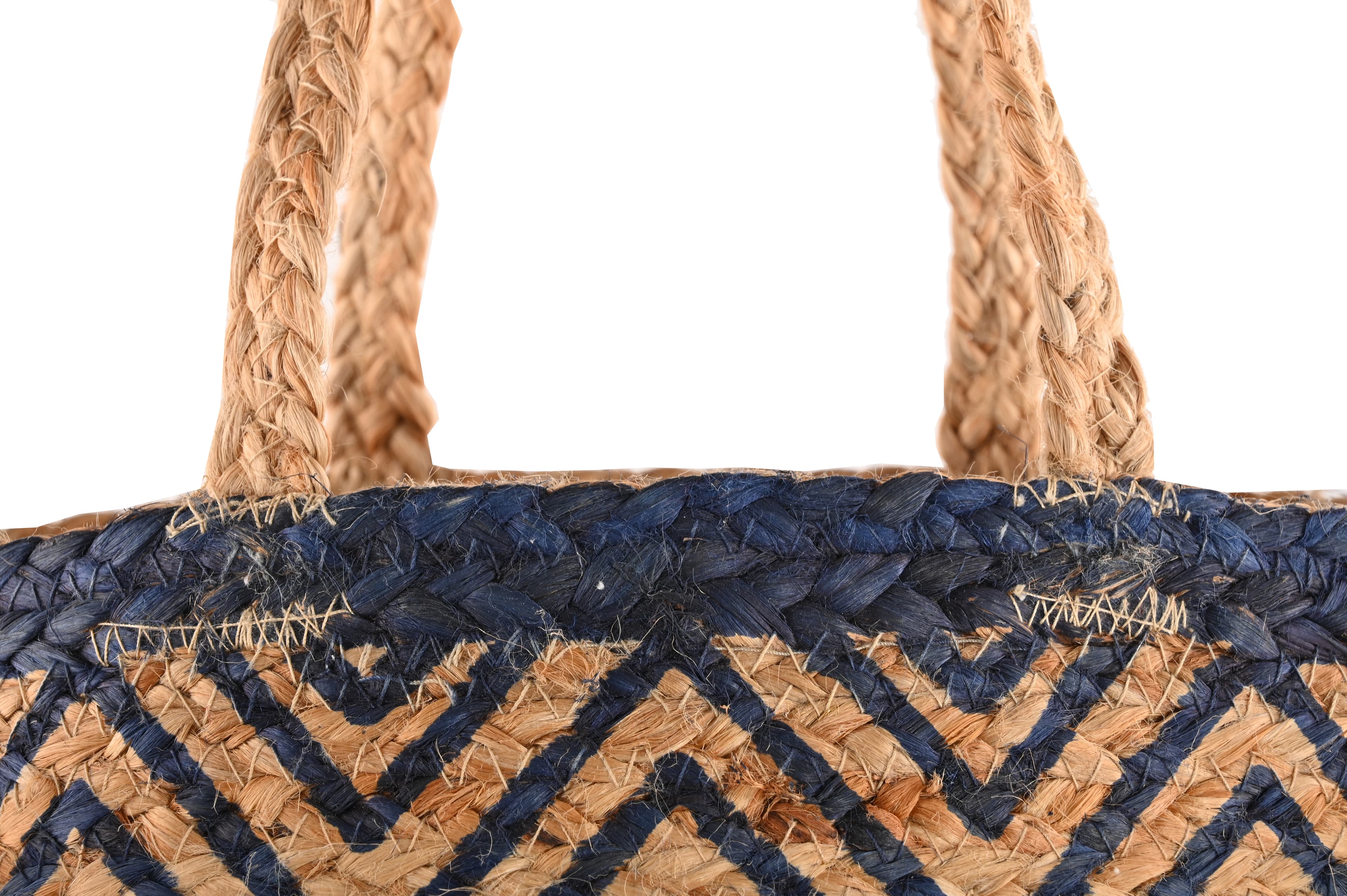 BLUE BLOCK PRINT JUTE TOTE BAG