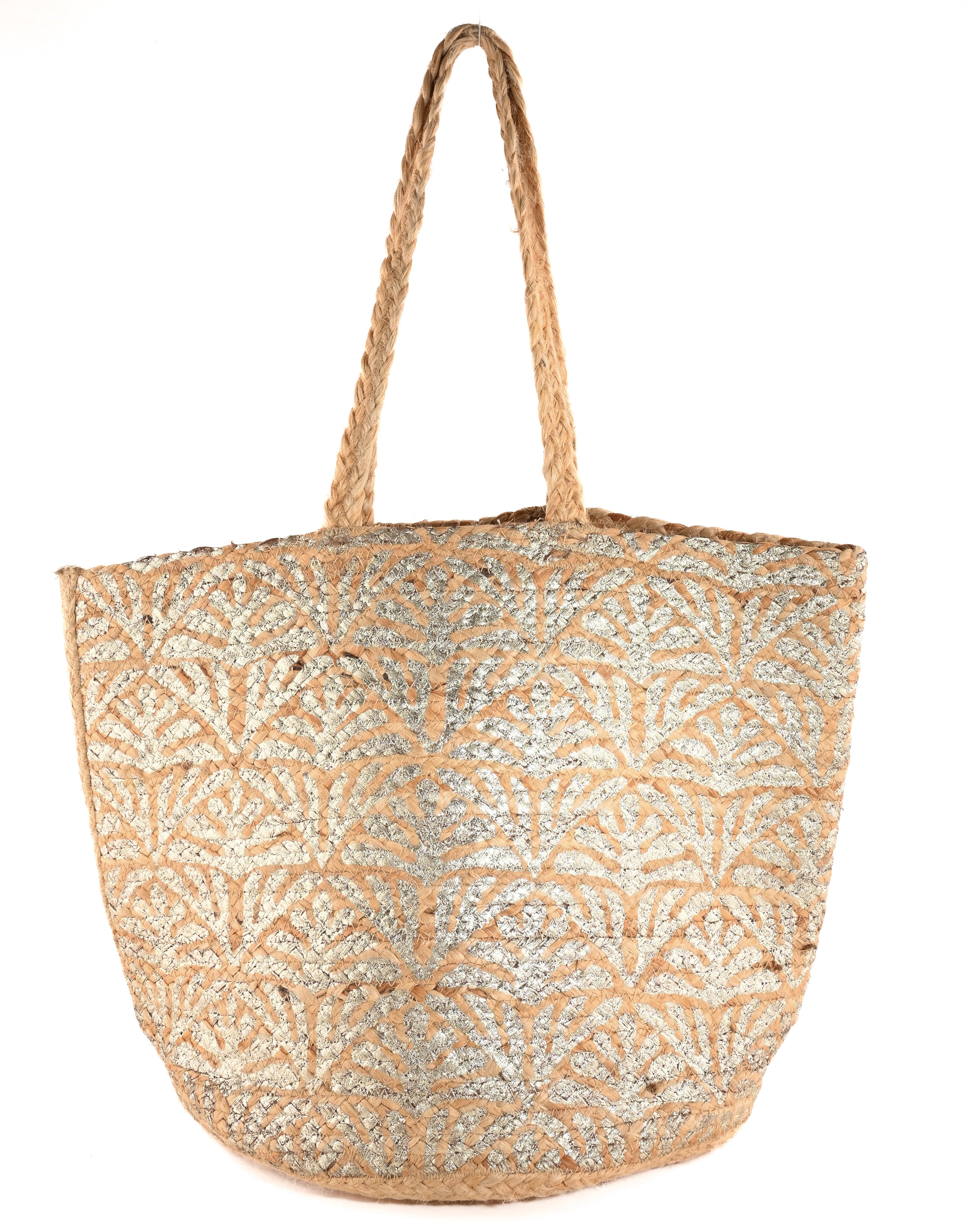 LEAF FOIL PRINT JUTE TOTE BAG