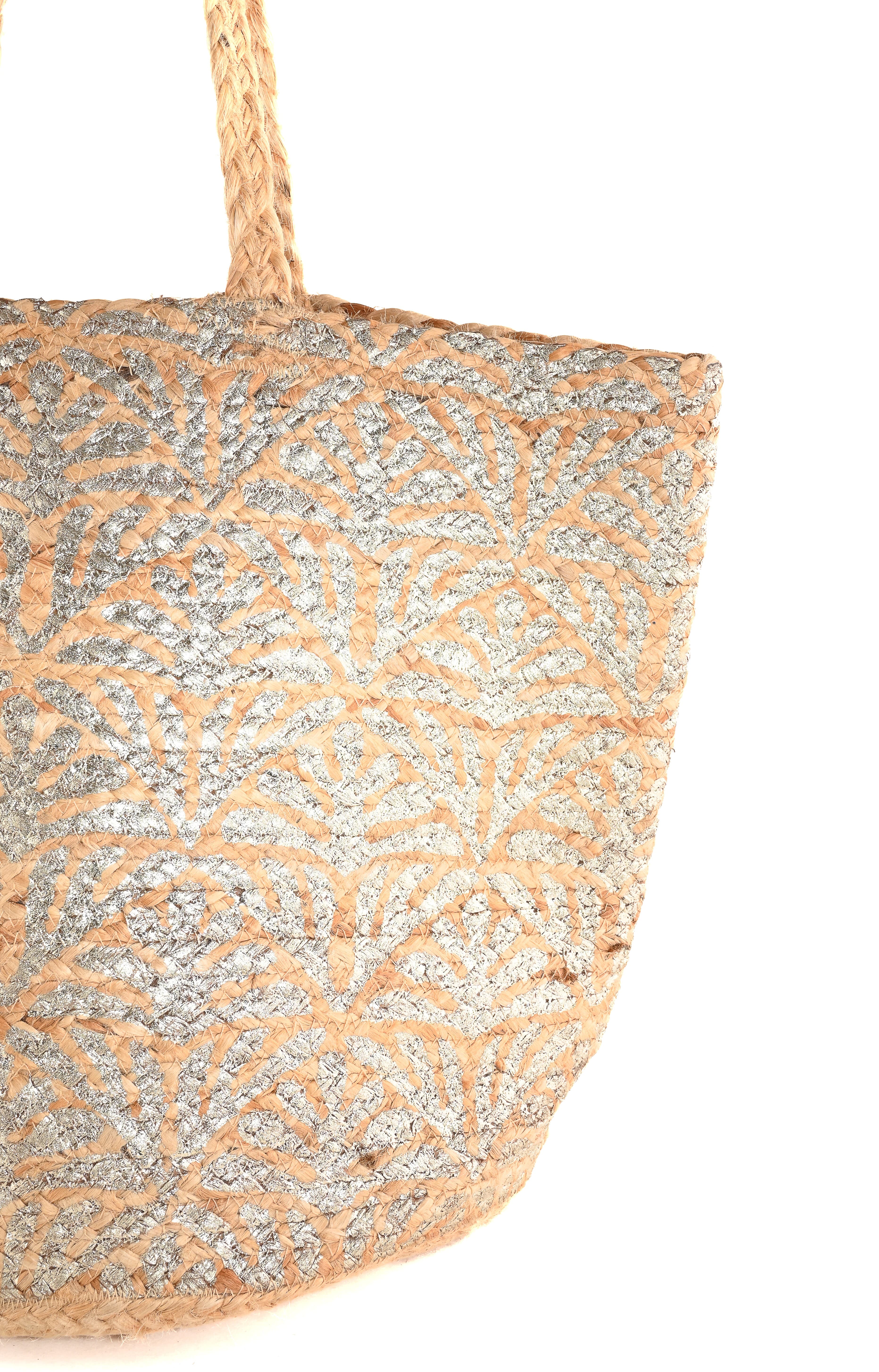 LEAF FOIL PRINT JUTE TOTE BAG