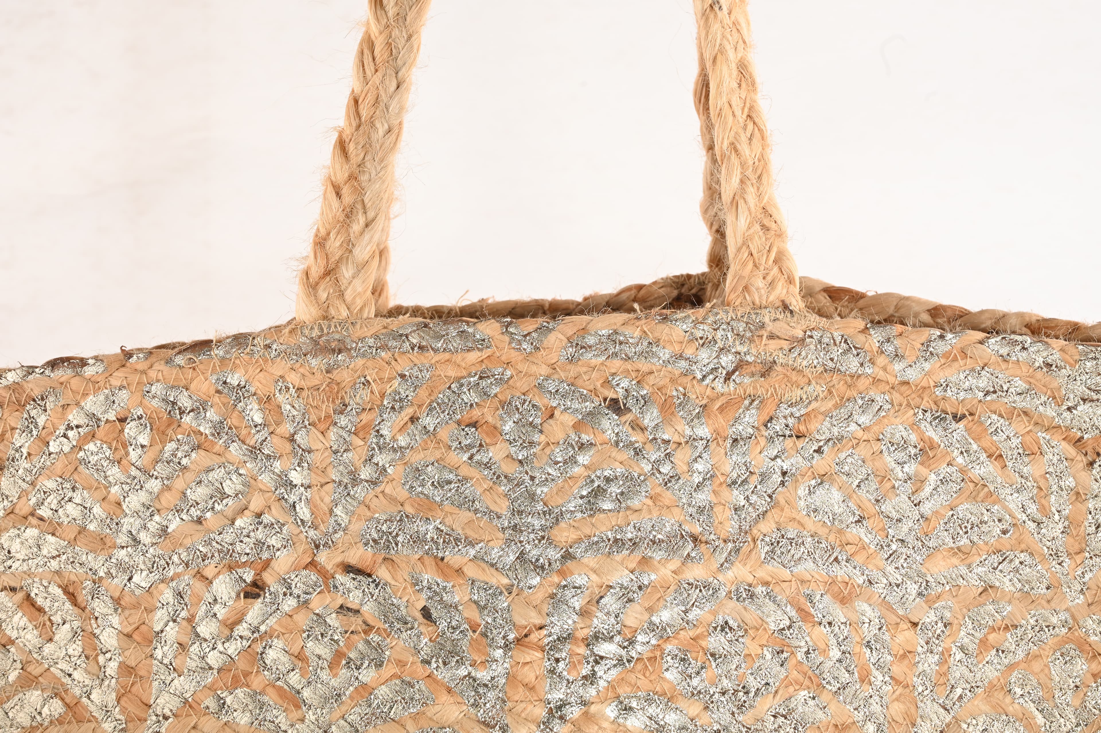 LEAF FOIL PRINT JUTE TOTE BAG