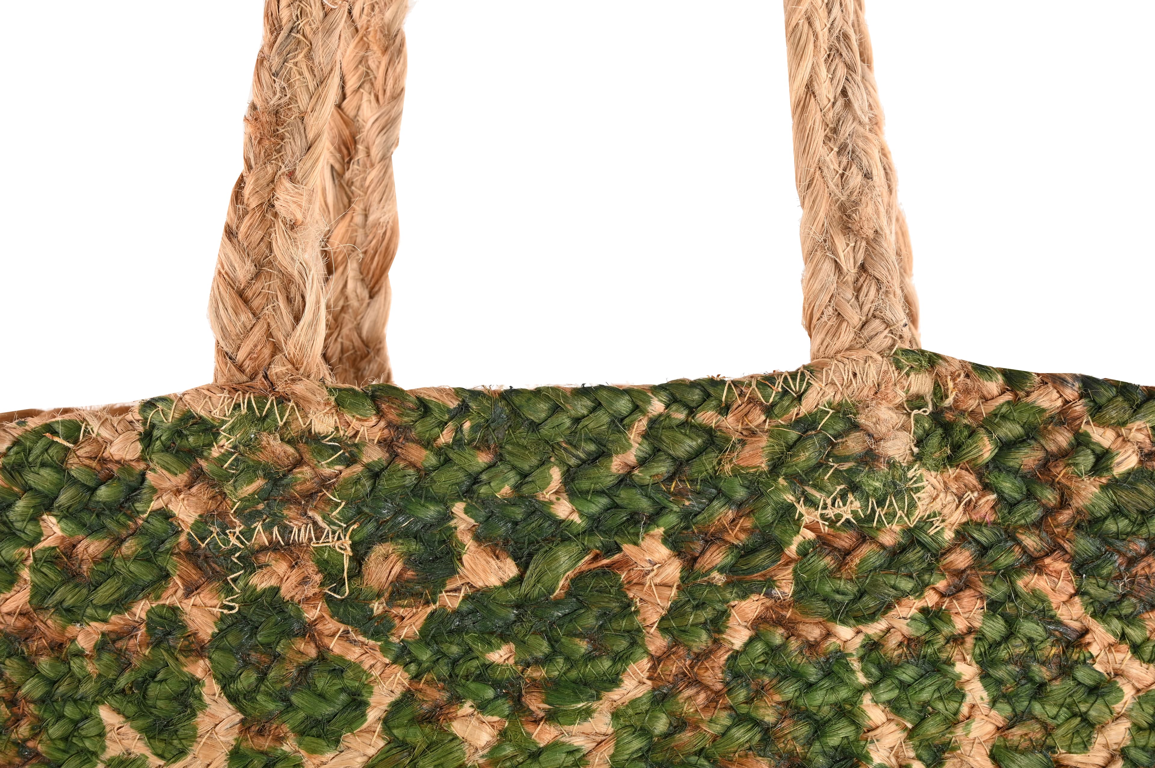 GREEN LEOPARD PRINT  BEACH JUTE TOTE BAG