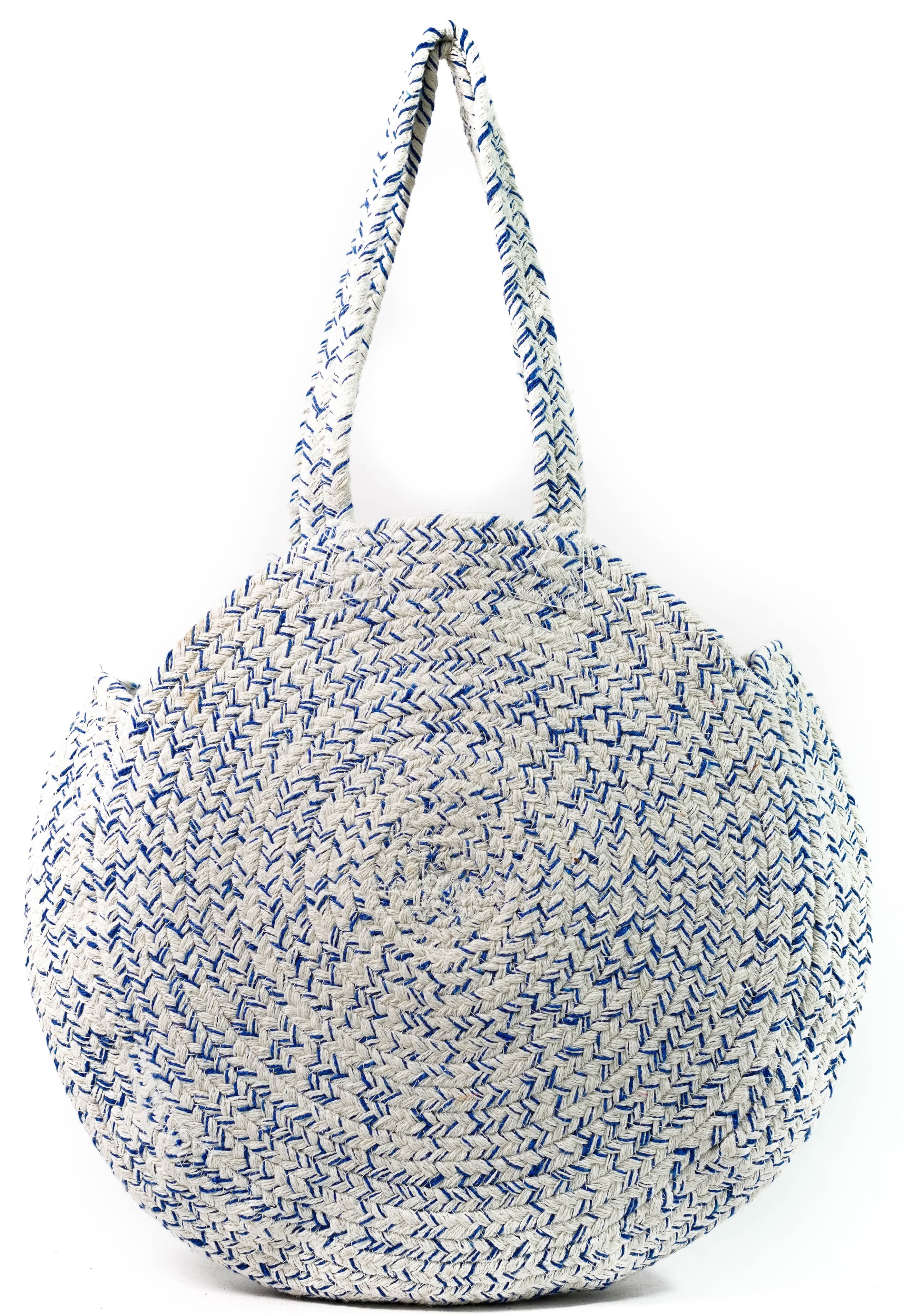 BLUE AND WHITE COTTON WOVEN ROUND BAG